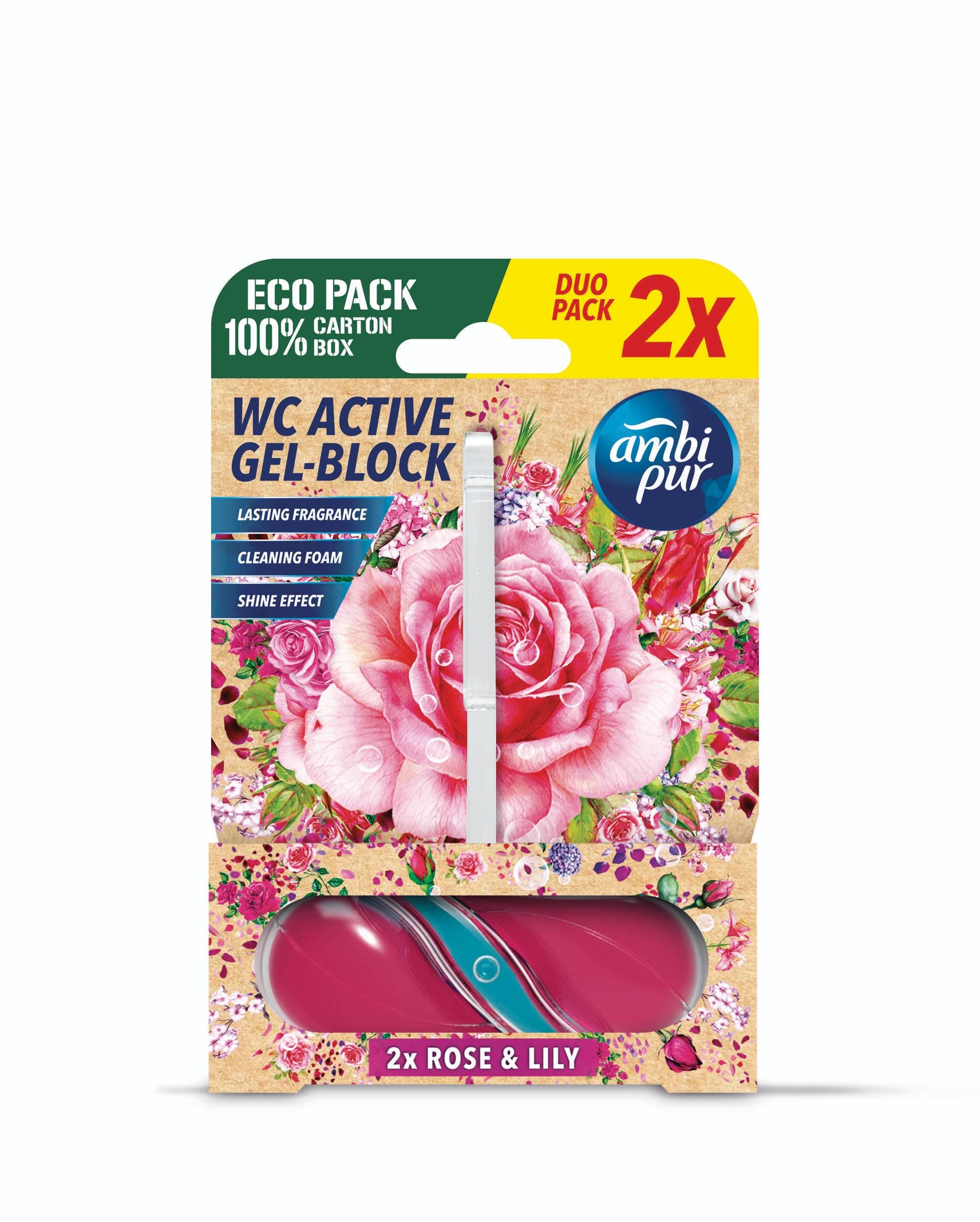 Ambipur WC Active gel-blok růže & lilie 2x45g