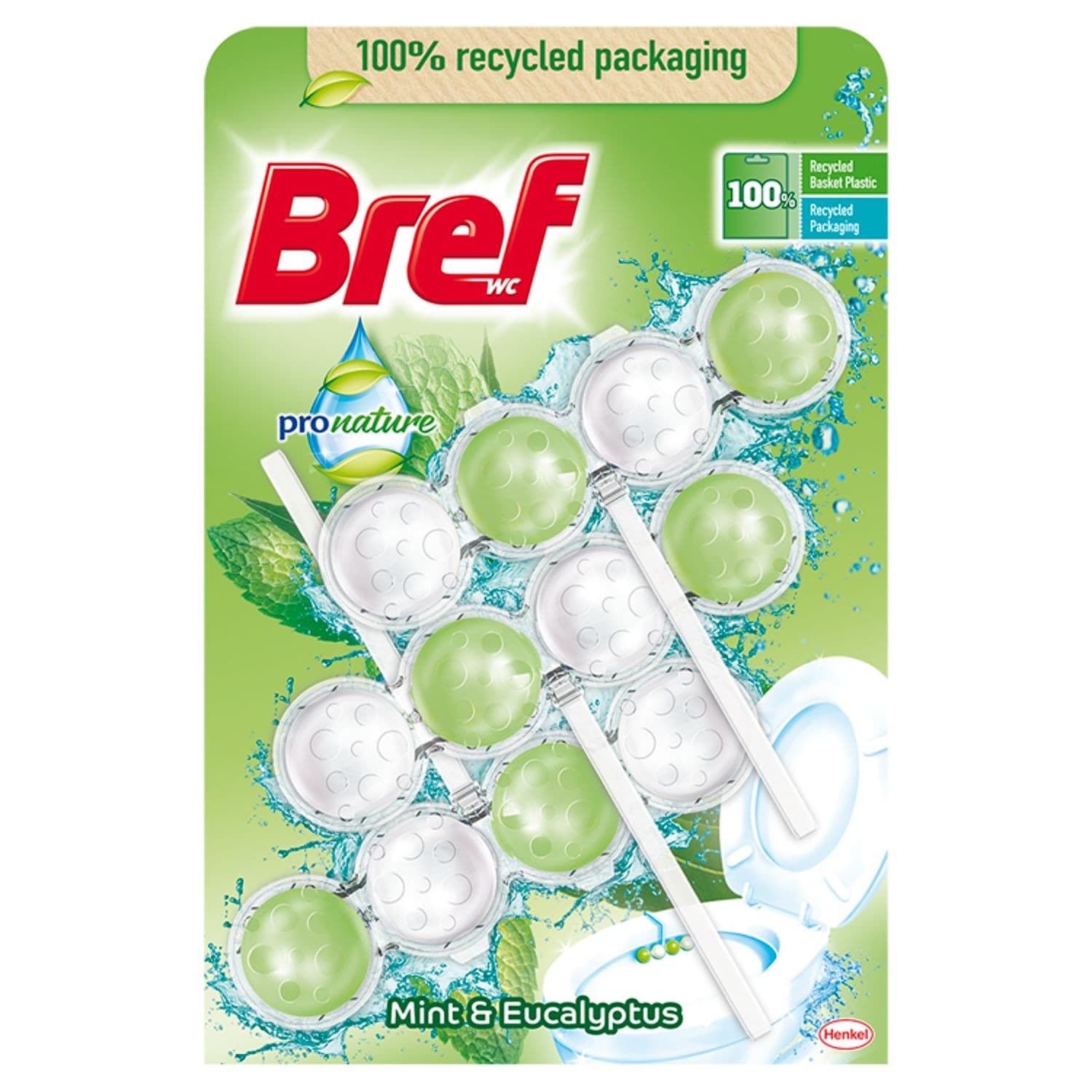 Bref Power Aktiv ProNature Mint Eucalyptus Tuhý WC blok 3x50 g
