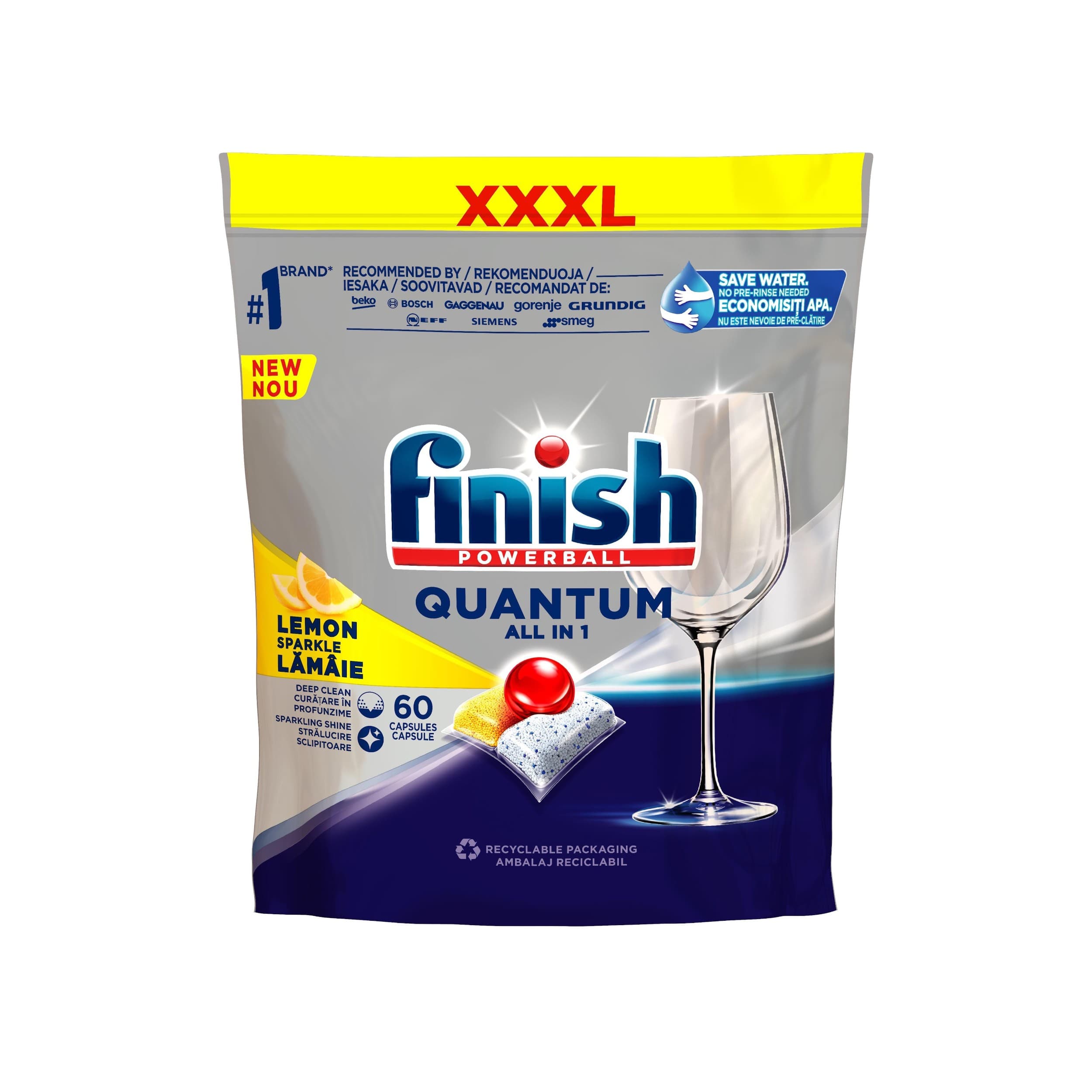 Finish Powerball Quantum Max lemon sparkle tablety do myčky nádobí 930 g 60 ks