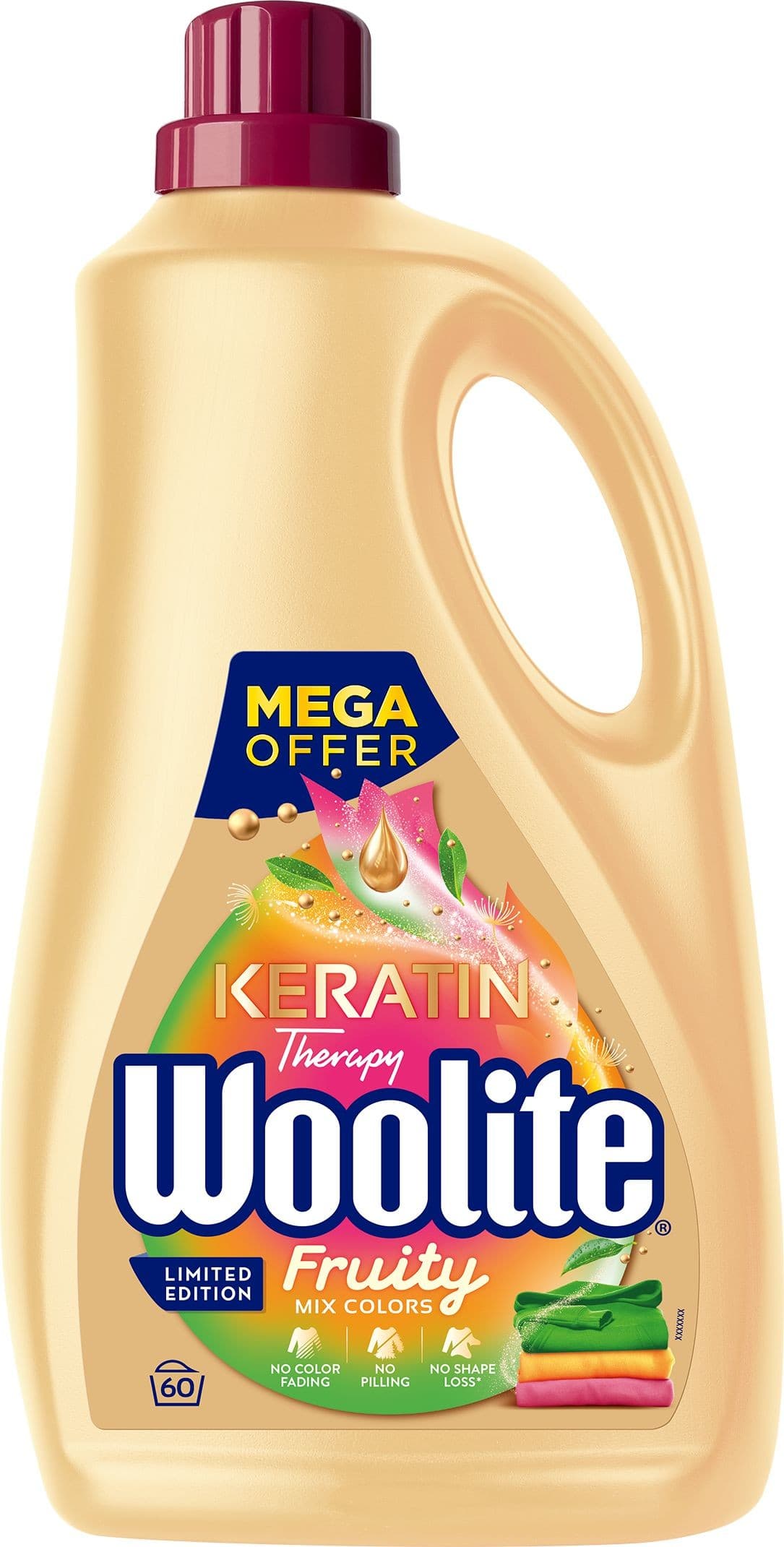Woolite Keratin Therapy na barevné prádlo Fruity. Tekutý prací přípravek s keratinem. 3,6 l / 60 pracích dávek