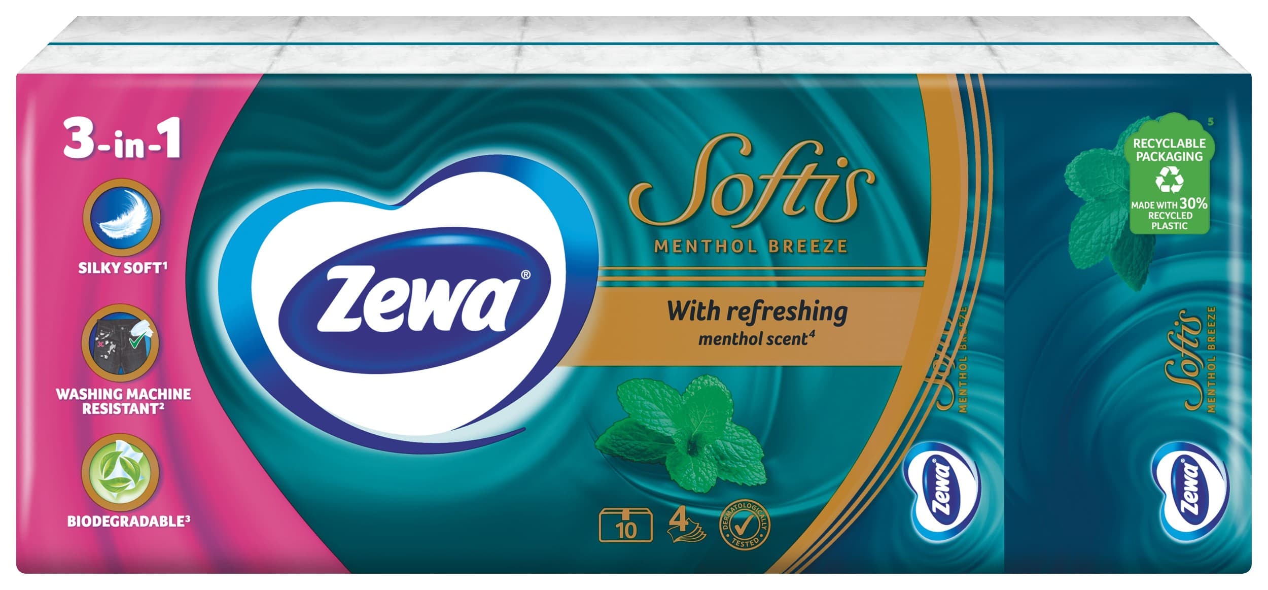 Zewa Softis Menthol papírové kapesníky 4vrstvé 10x9 90ks