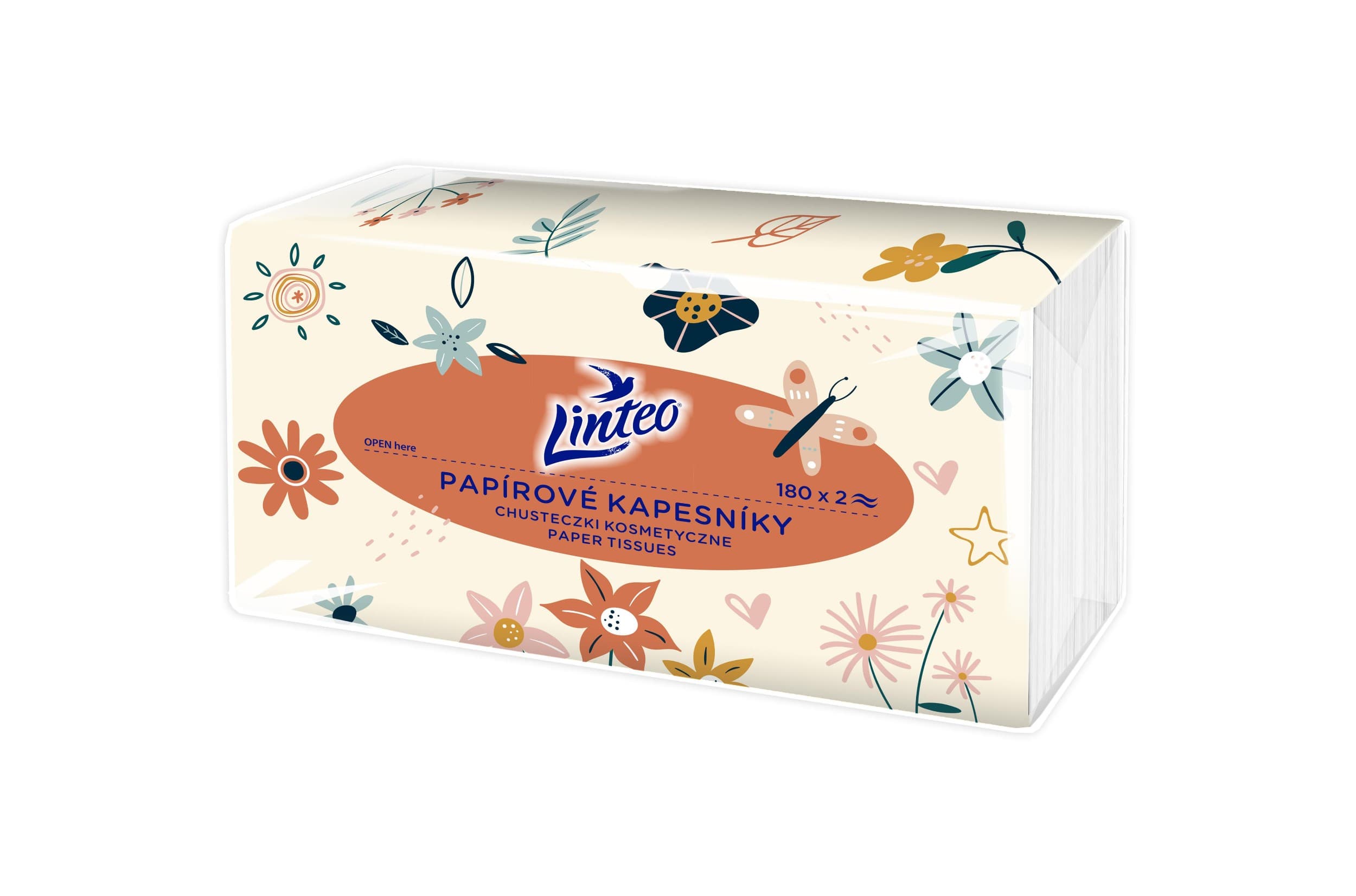 Linteo papírové kapesníky v sáčku, 2vrstvé 180ks