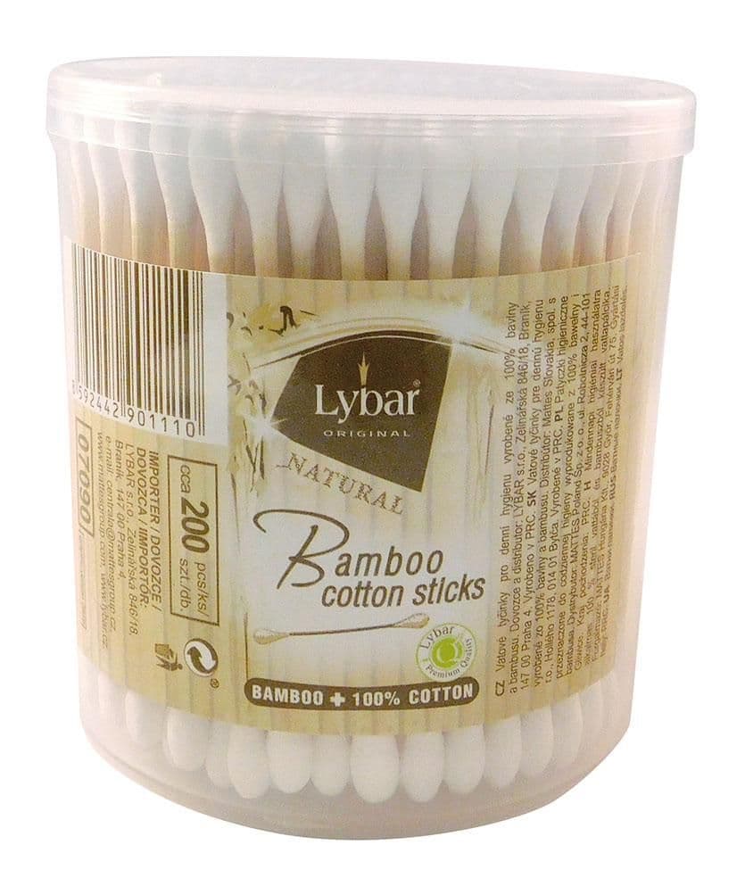 Lybar Natural Bamboo vatové tyčinky kulatá krabička 200 ks