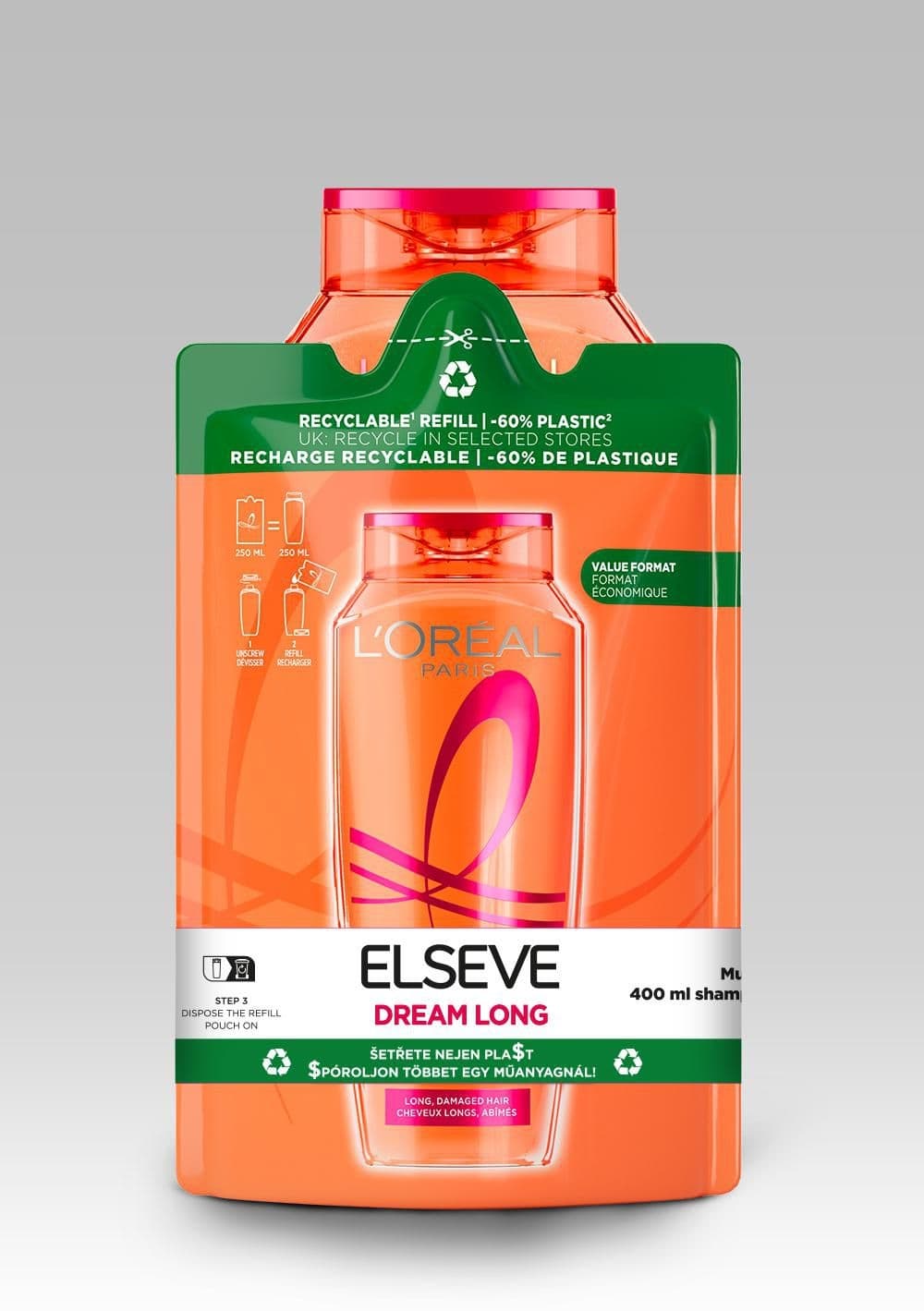 ĽOréal Paris Elseve Dream Long šampon a náhradní náplň (výhodné dvojbalení)
