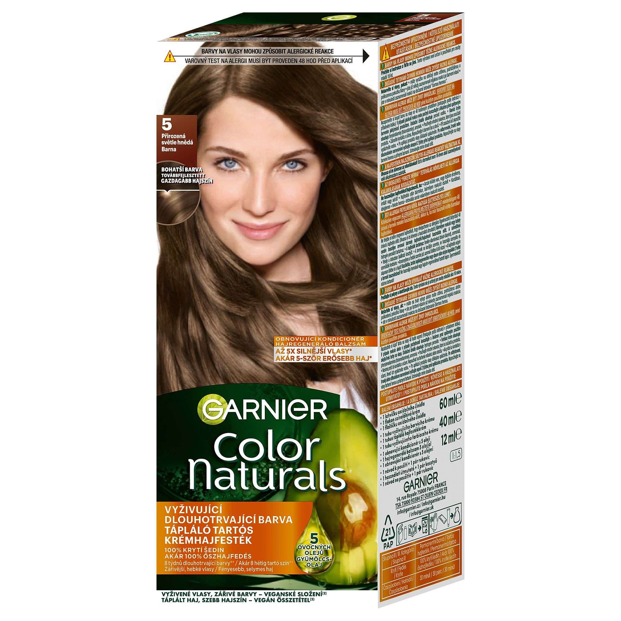 Garnier Color Naturals permanentní barva na vlasy 5 Přirozená světle hnědá 60+40+12 ml