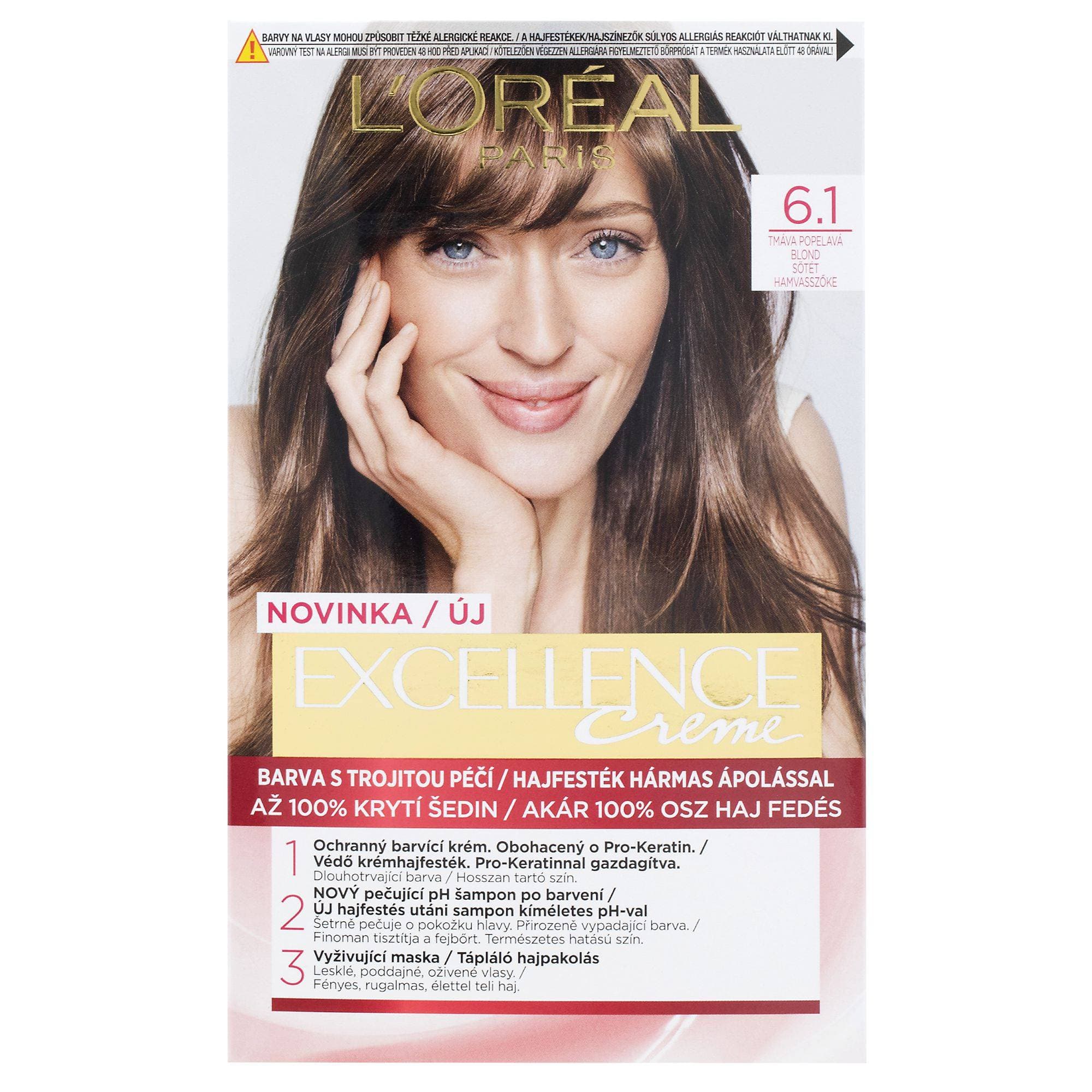 L'Oréal Paris Excellence Créme permanentní barva na vlasy 6.1 tmavá popelavá blond