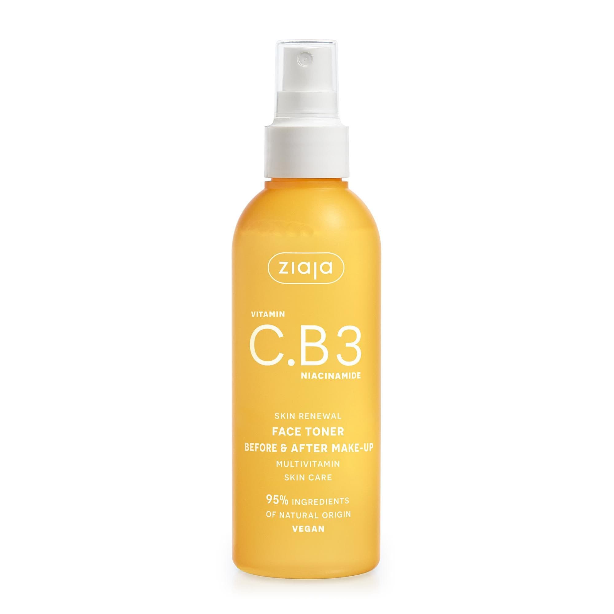 Ziaja Vitamin C.B3 Niacinamide Pleťový tonik před a po nalíčení 190ml