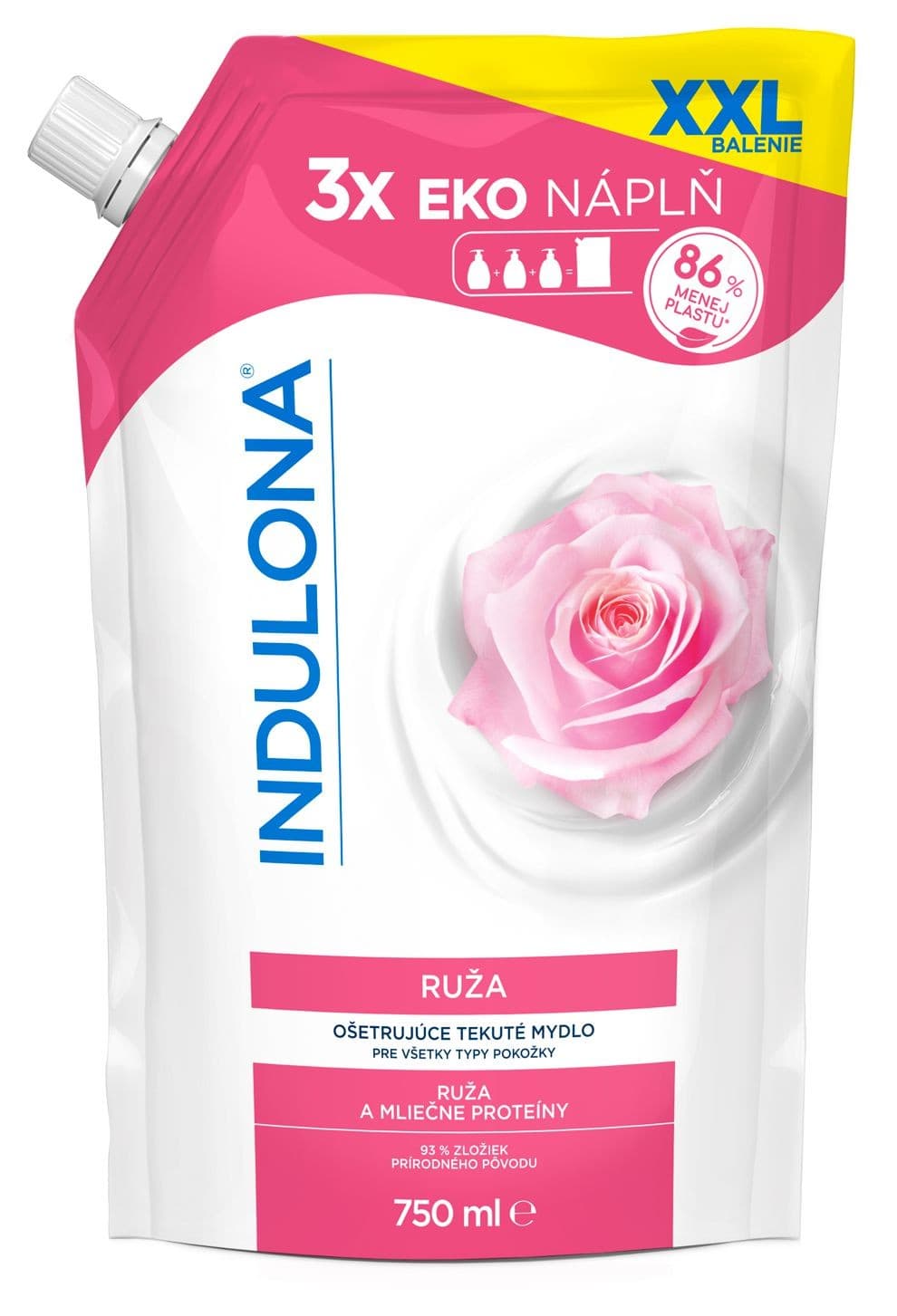Indulona tekuté mýdlo Růže náhradní náplň 750 ml