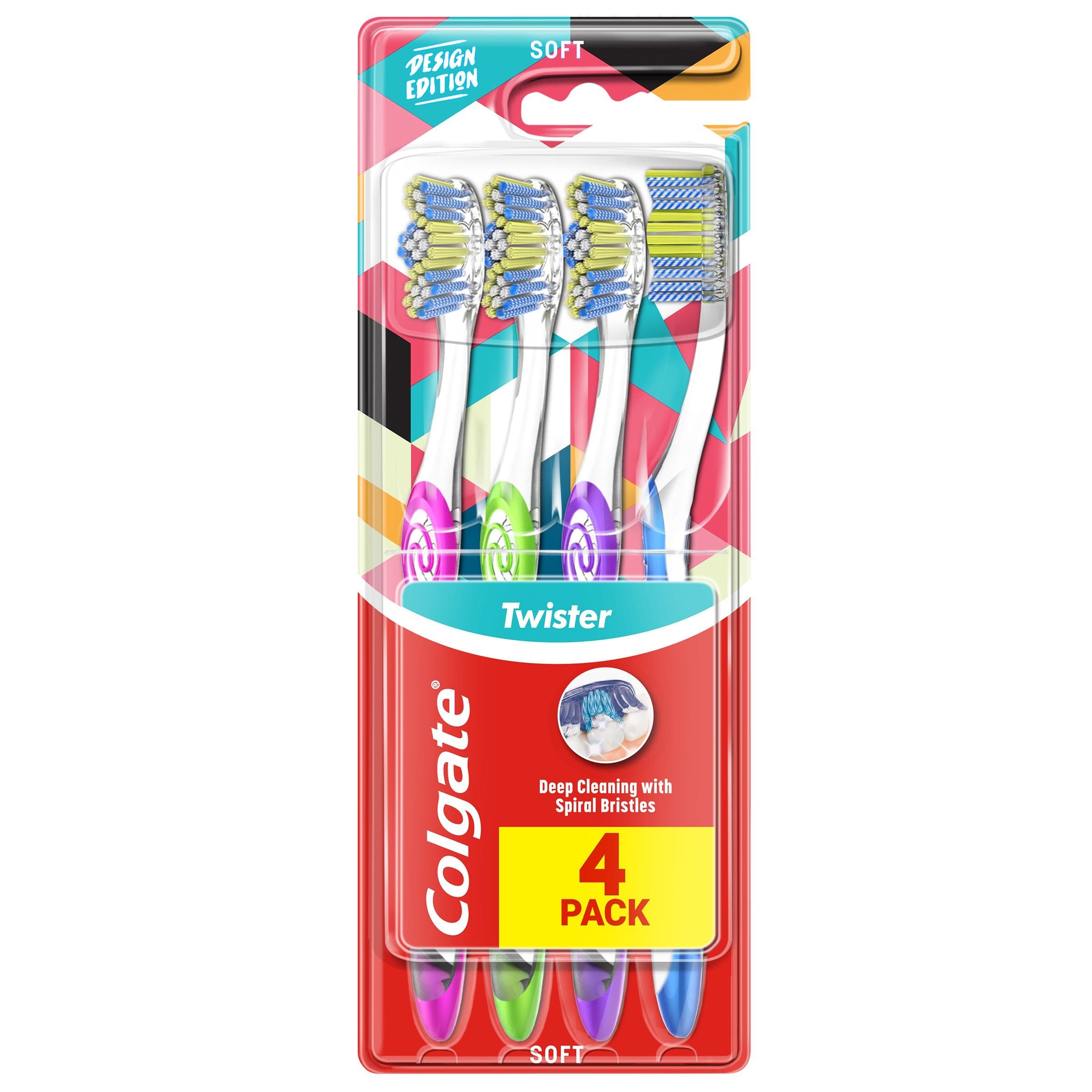 Colgate Twister Design Edition zubní kartáček měkký 4pack