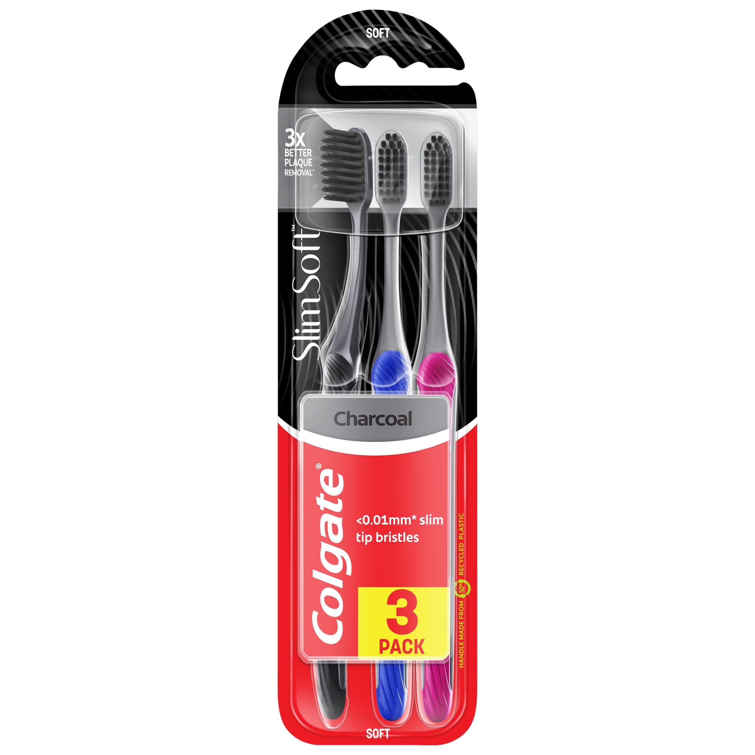 Colgate Slim Soft Charcoal měkký zubní kartáček 3 ks