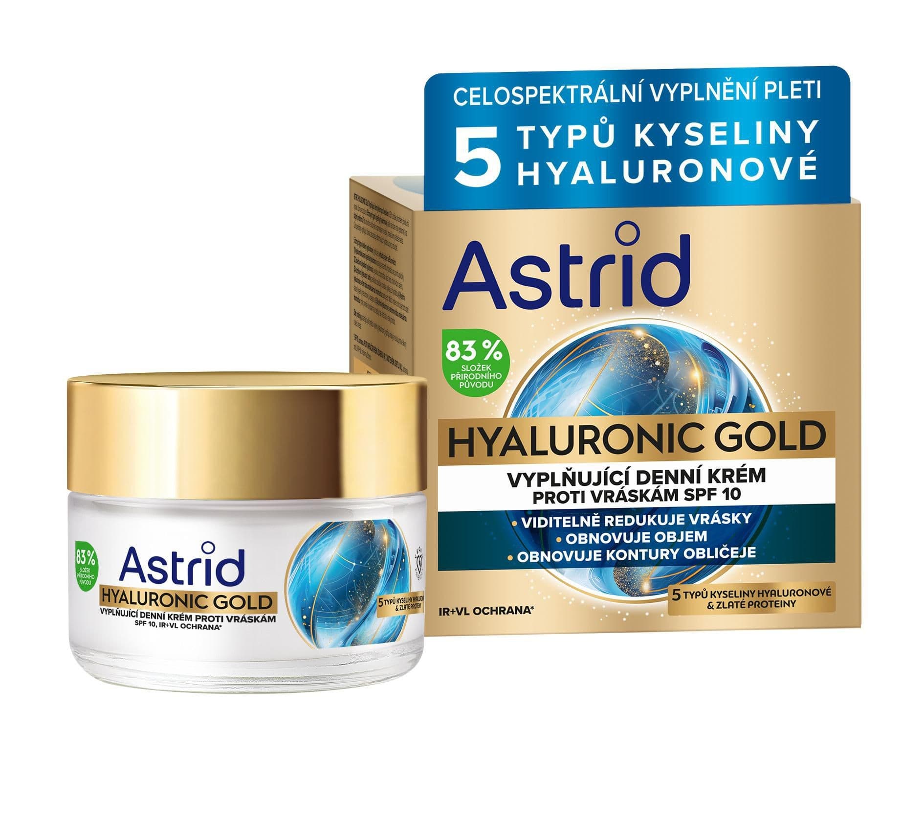 Astrid Hyaluronic Gold Vyplňující denní krém proti vráskám se zlatými proteiny SPF10 50ml