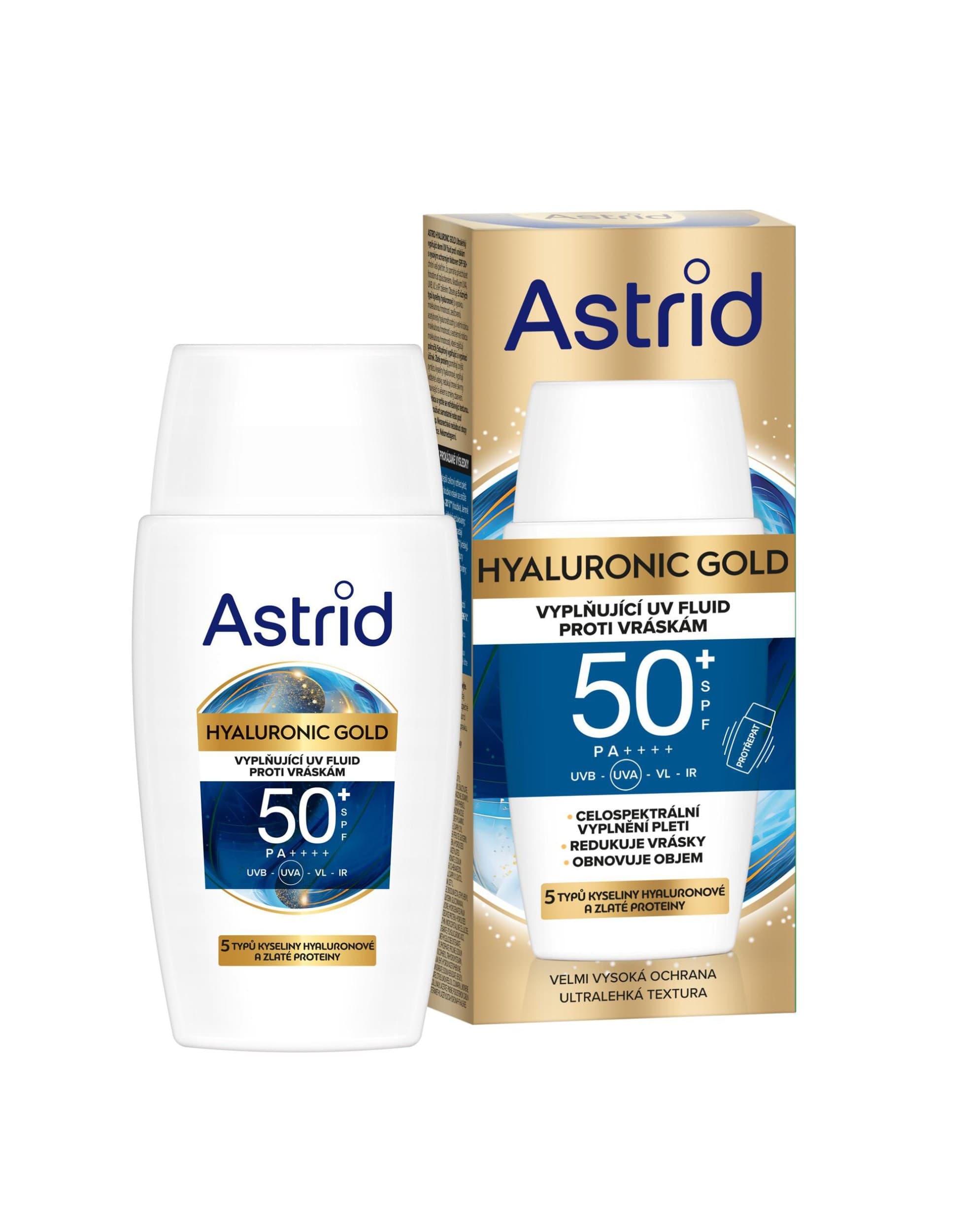 Astrid Hyaluronic Gold Ultralehký vyplňující denní UV fluid proti vráskám SPF50 50ml