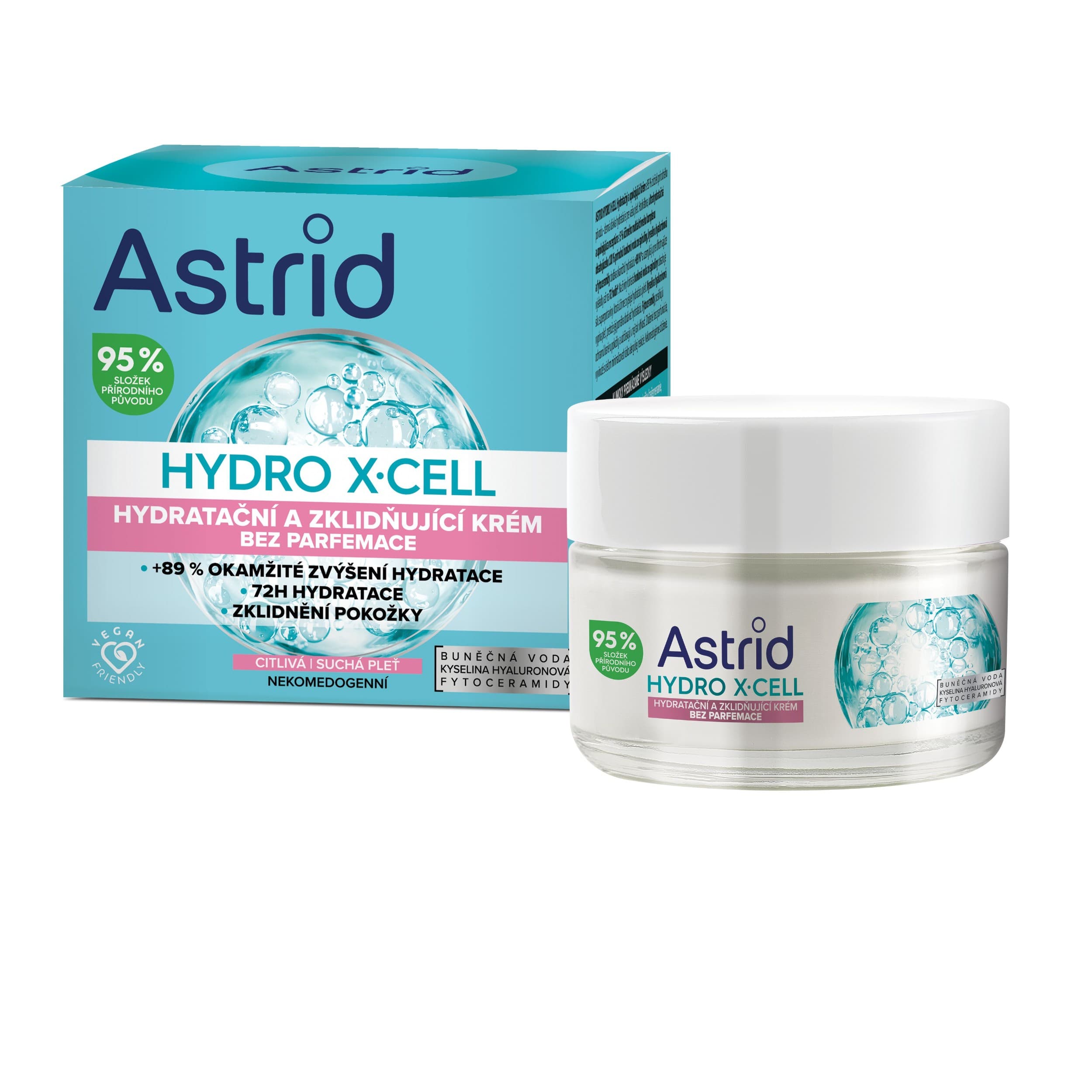 Astrid Hydro X-Cell Hydratační a zklidňující krém bez parfemace citlivá pleť 50ml