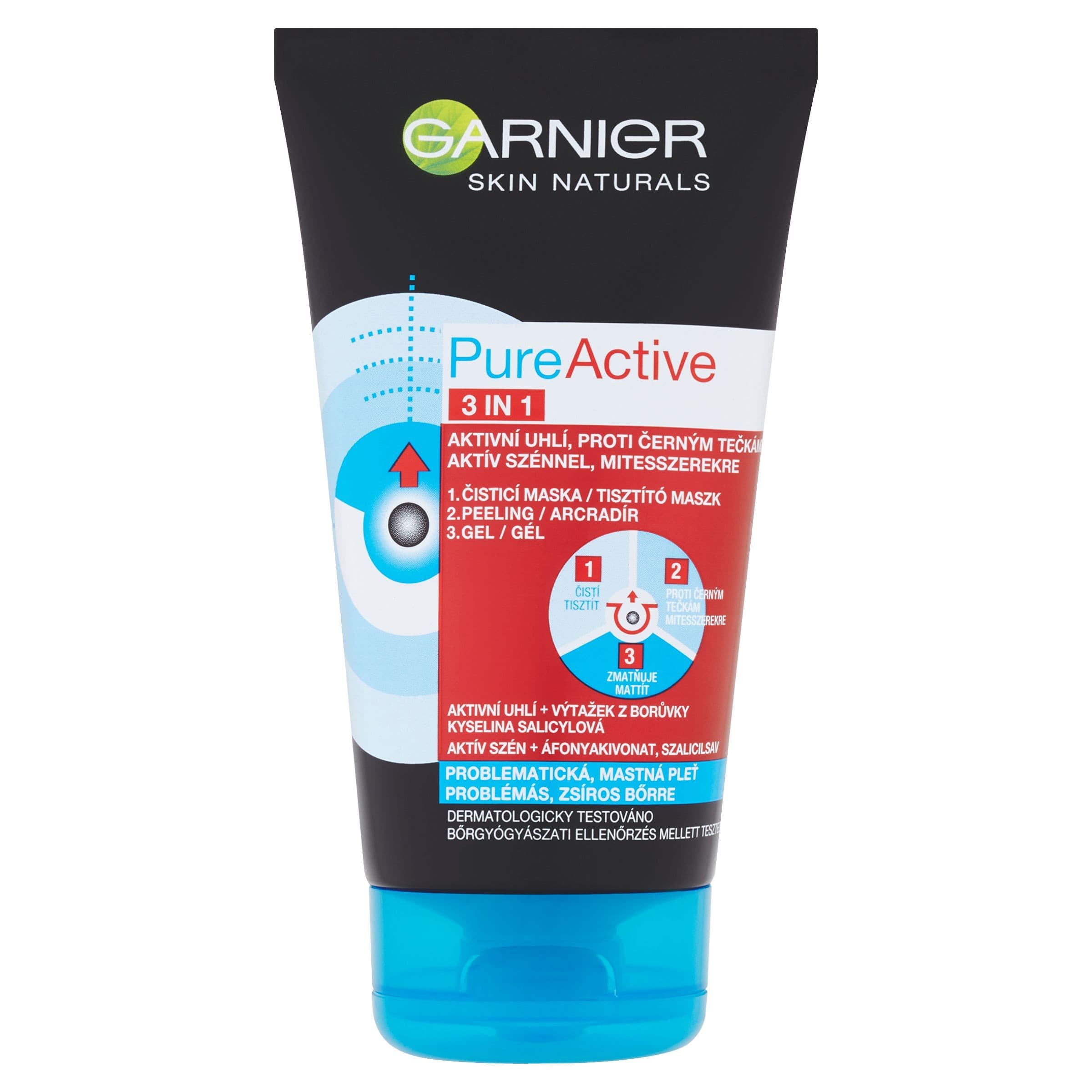 Garnier Skin Naturals Pure Active 3v1 aktivní uhlí proti černým tečkám 150 ml