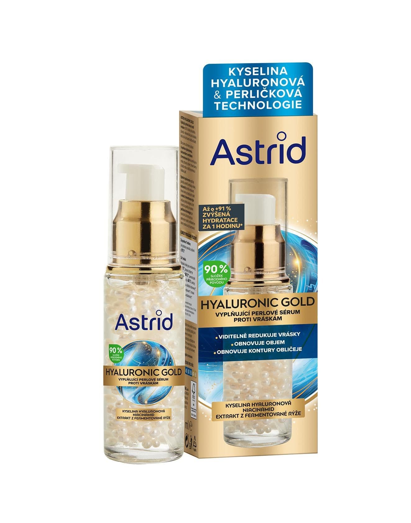 Astrid Hyaluronic Gold Vyplňující perlové sérum proti vráskám s niacinamidem 30ml