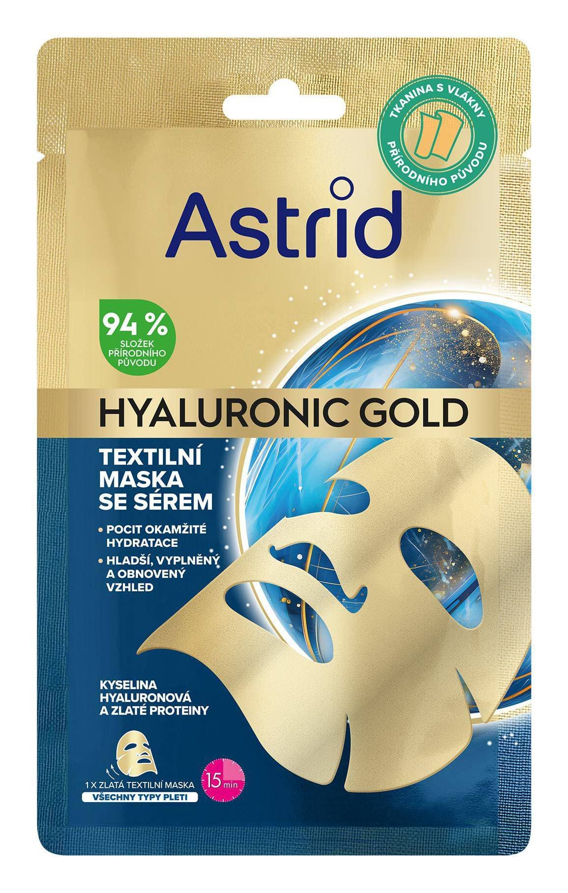 Astrid Hyaluronic Gold Zlatá textilní maska se zlatými proteiny pro hladší vzhled a obnovu objemu 1ks