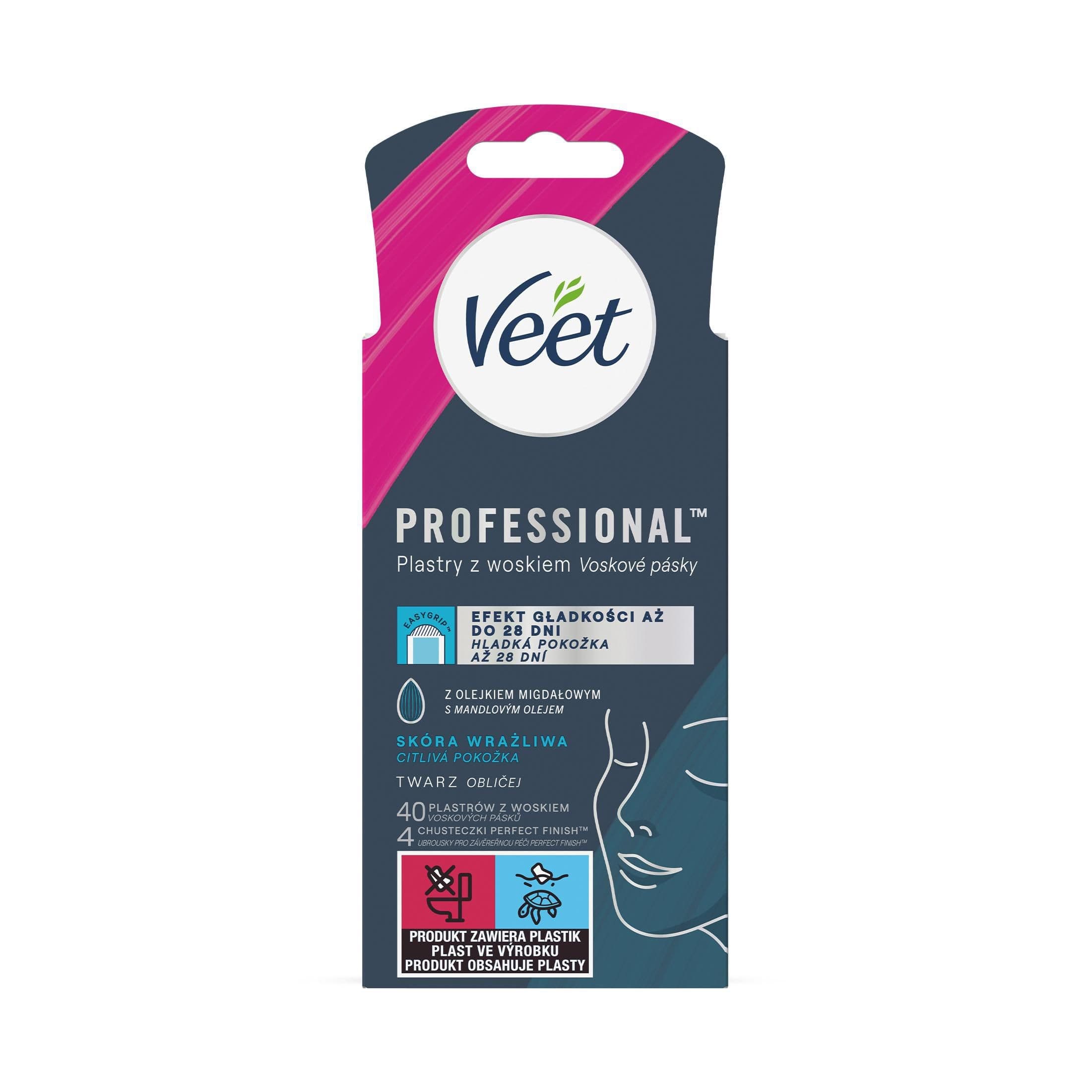 Veet Professional Studené vosk. pásky na obličej pro citlivou pokožku 40 ks