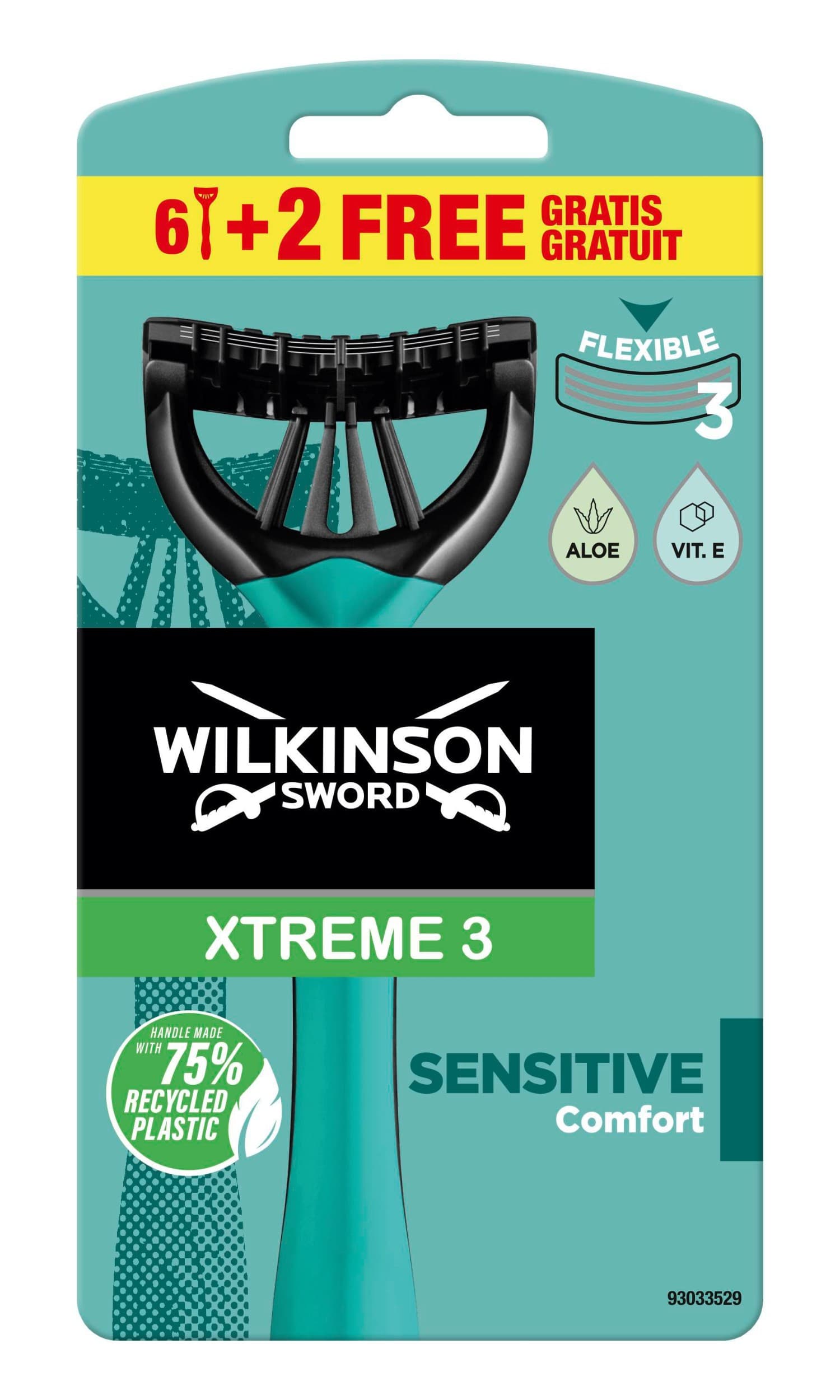 Wilkinson Sword Xtreme3 Sensitive 3-břitý flexibilní jednorázový holicí strojek 8 ks