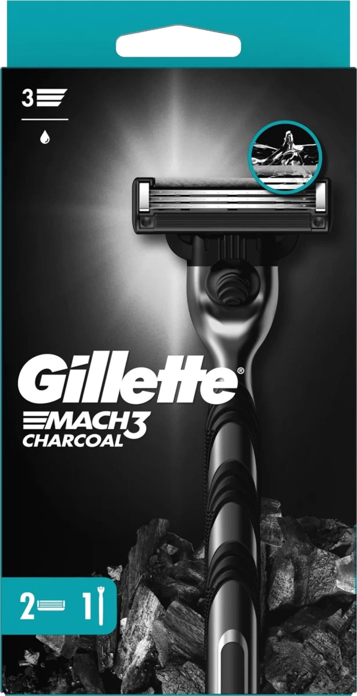 Gillette Mach3 Charcoal Holicí strojek pro muže + 2 Náhradní holicí hlavice
