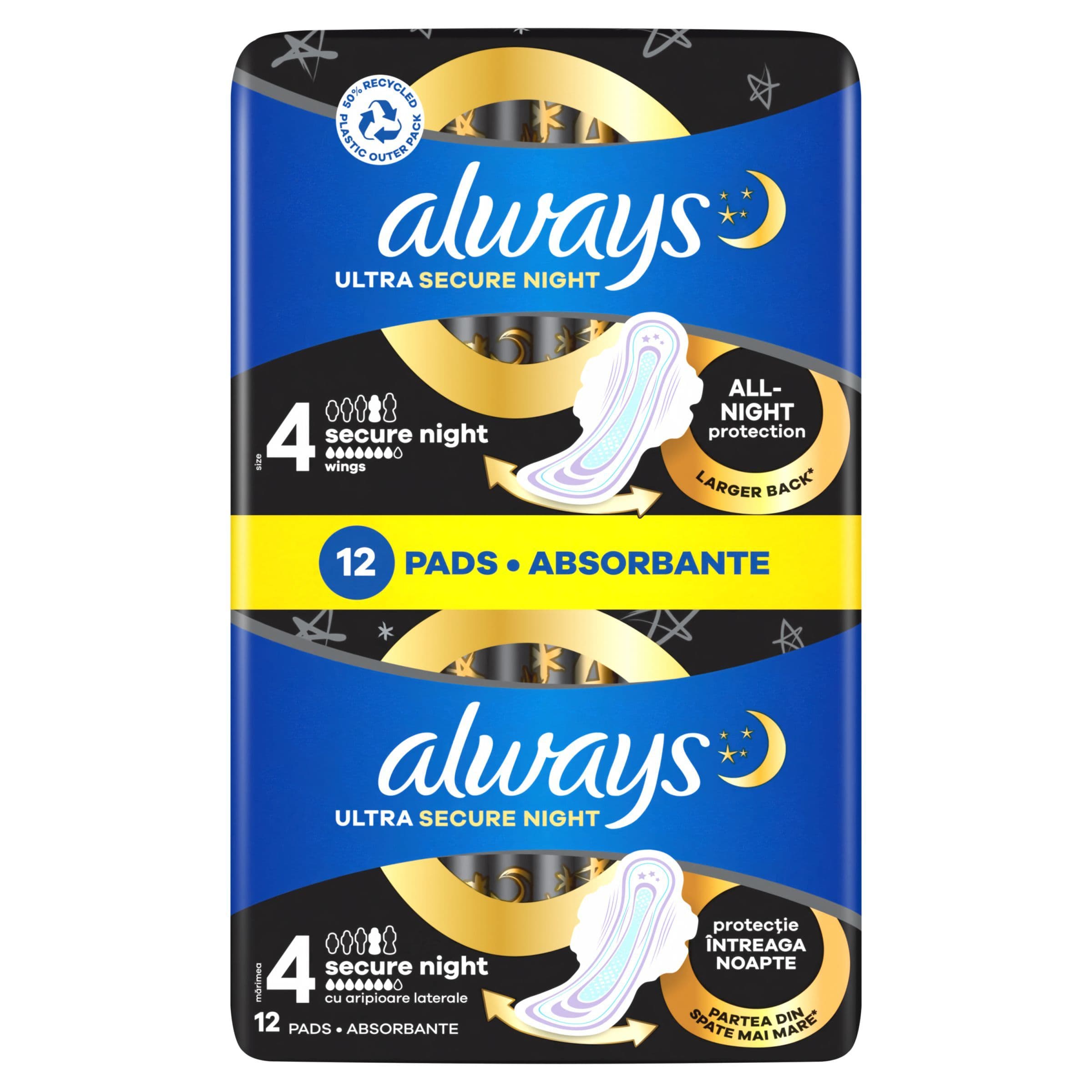 Always Ultra Hygienické Vložky Secure Night velikost 4 s křidélky 12 ks