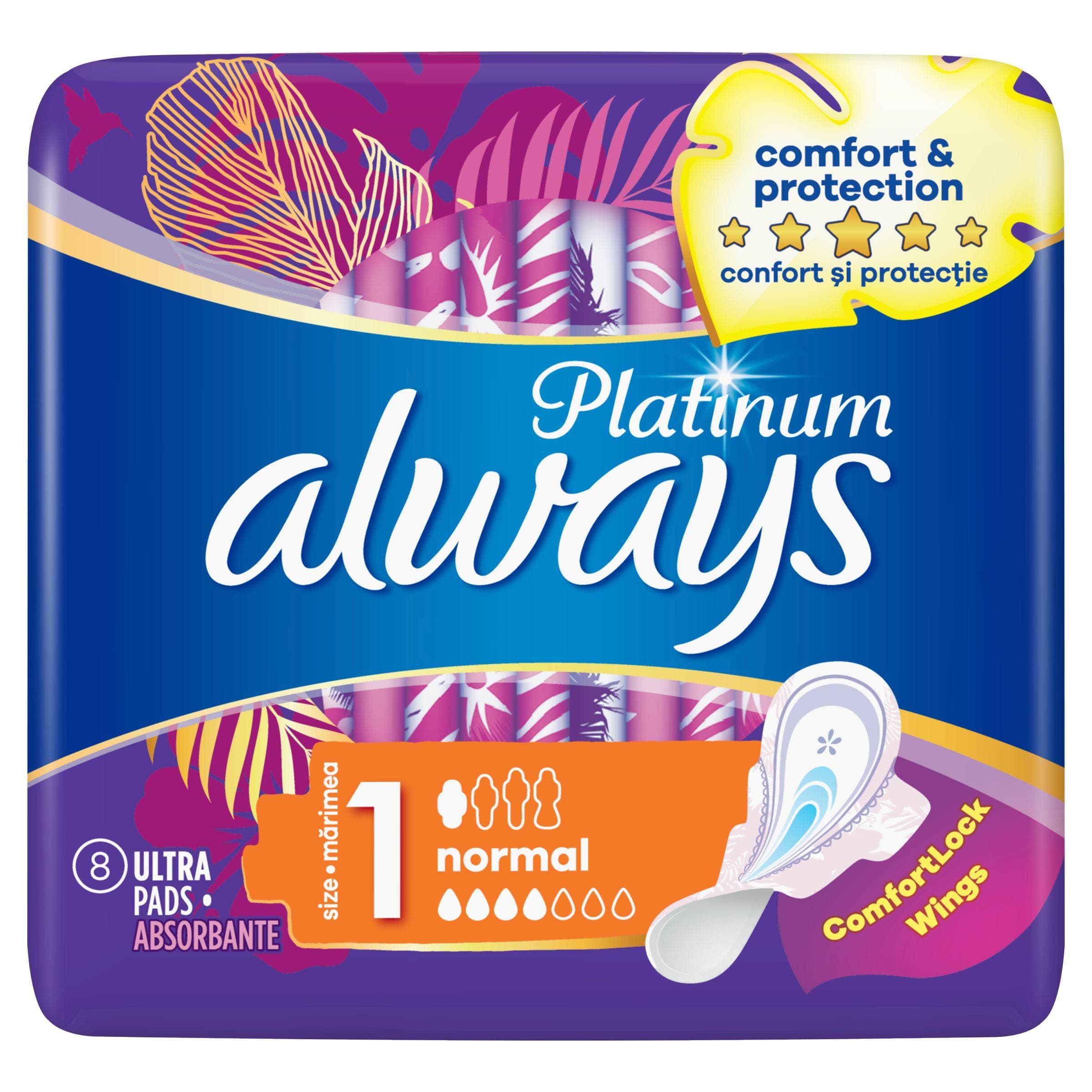 Always Platinum Normal velikost 1 Hygienické vložky s křidélky 8 ks