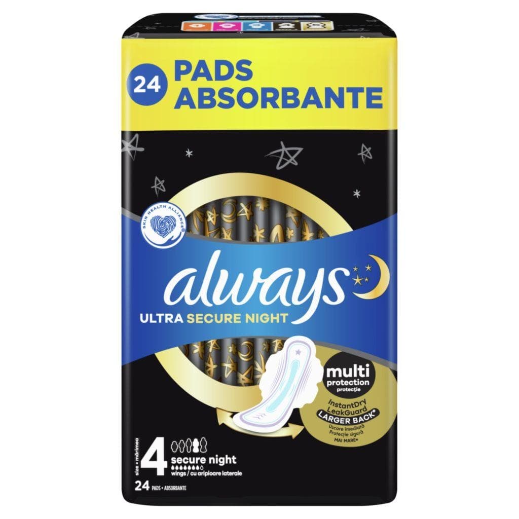 Always Ultra Hygienické vložky secure night s křidélky 24 Ks