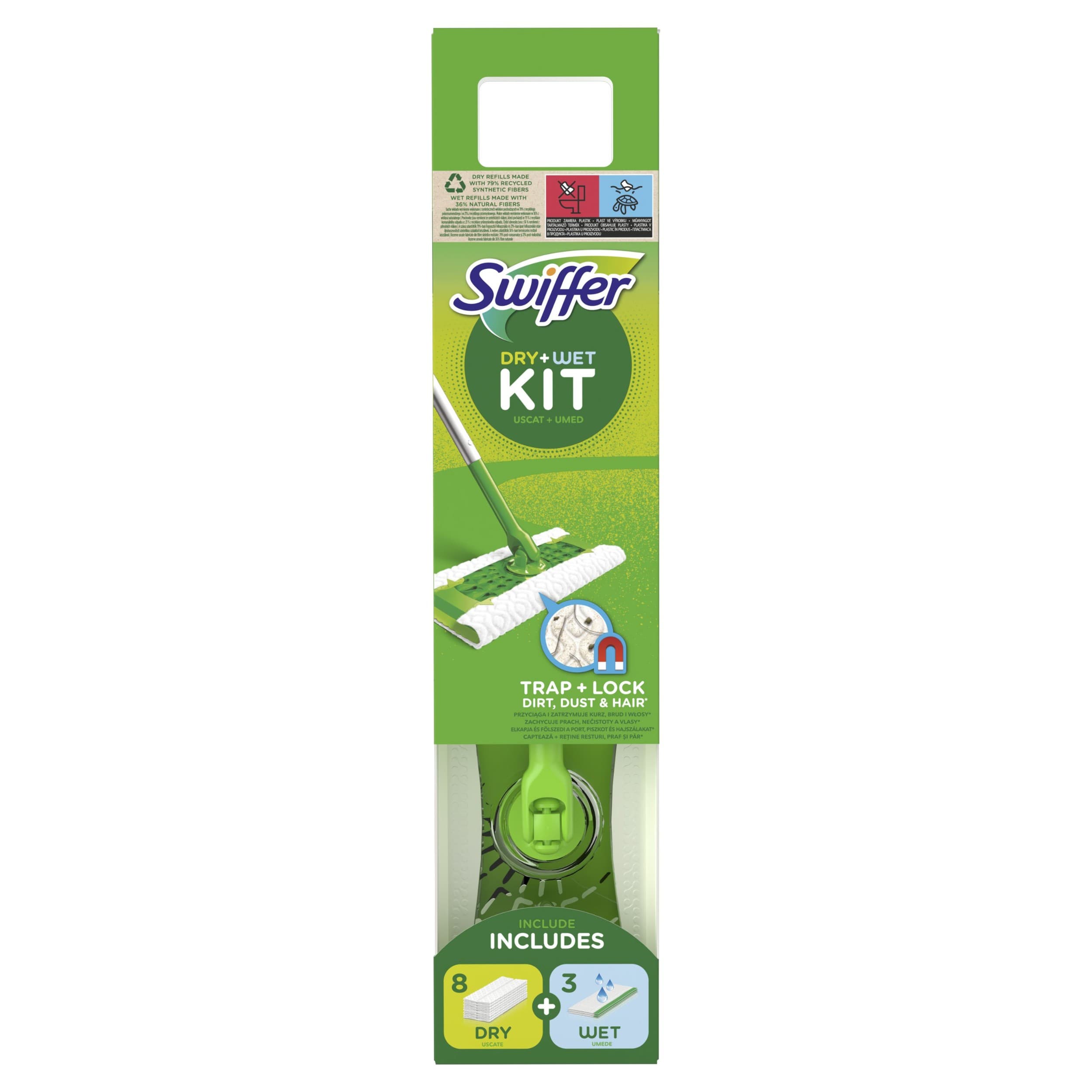 Swiffer Sweeper na podlahy násada, suché ubrousky 8ks,  vlhké čisticí ubrousky 3ks sada 1ks