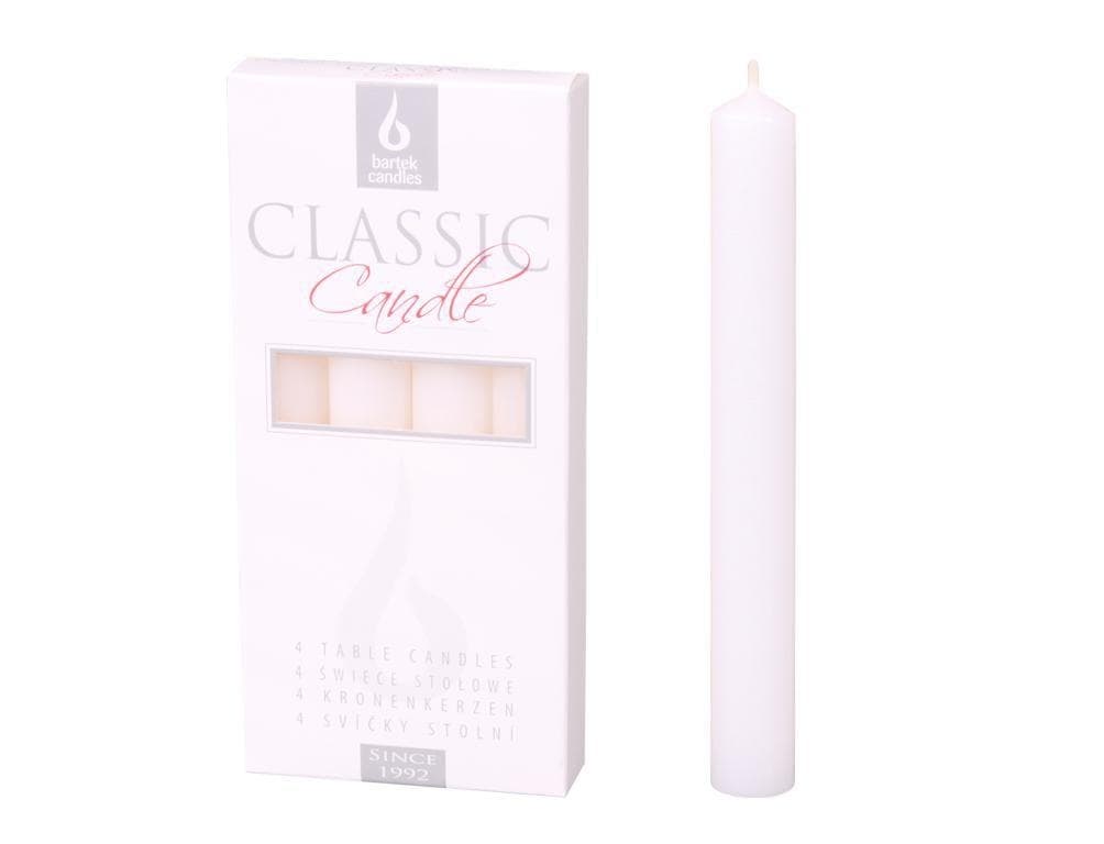 Bartek Candles Svíčka Classic kónická matná bílá 17cm 4ks