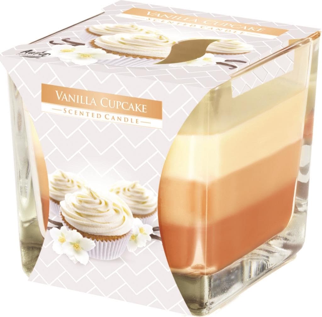 Aura Svíčka tříbarevná Vanilla Cupcake 170g, v. 8cm