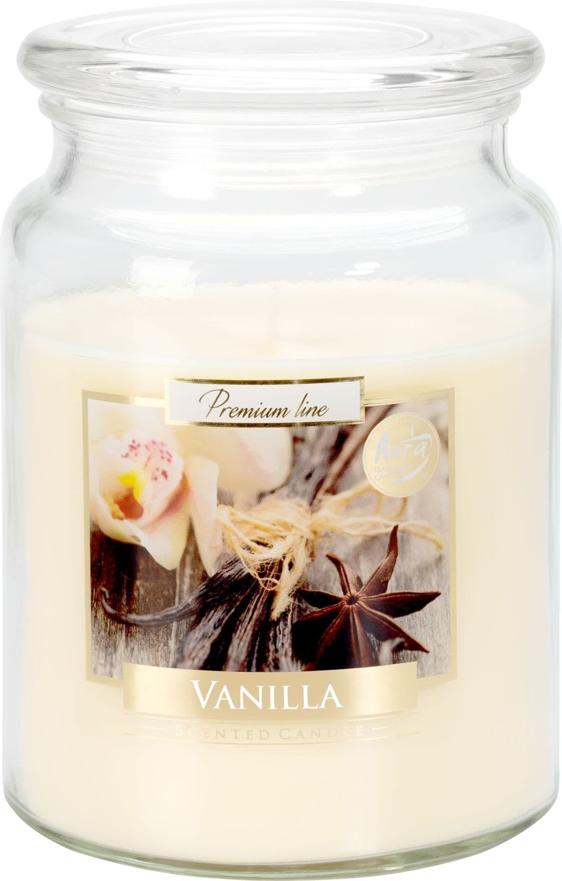 Aura Svíčka ve skle s víčkem Vanilla