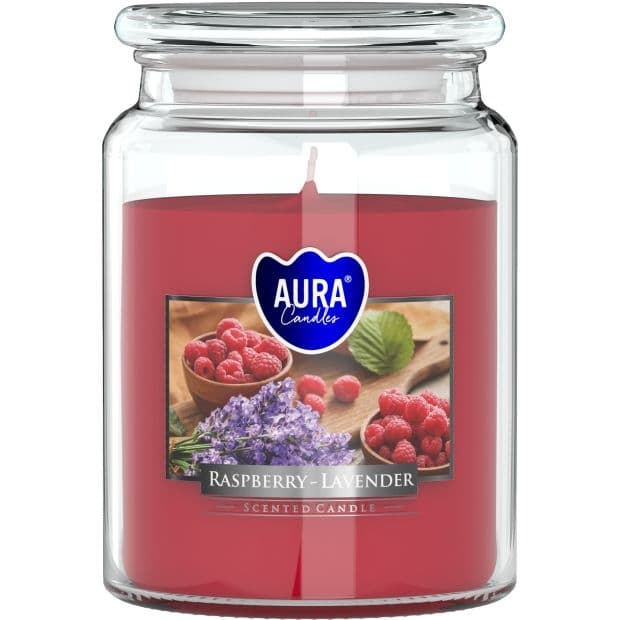 Svíčka vonná ve skle s víčkem RASPBERRY - WHITE LAVENDER 500g