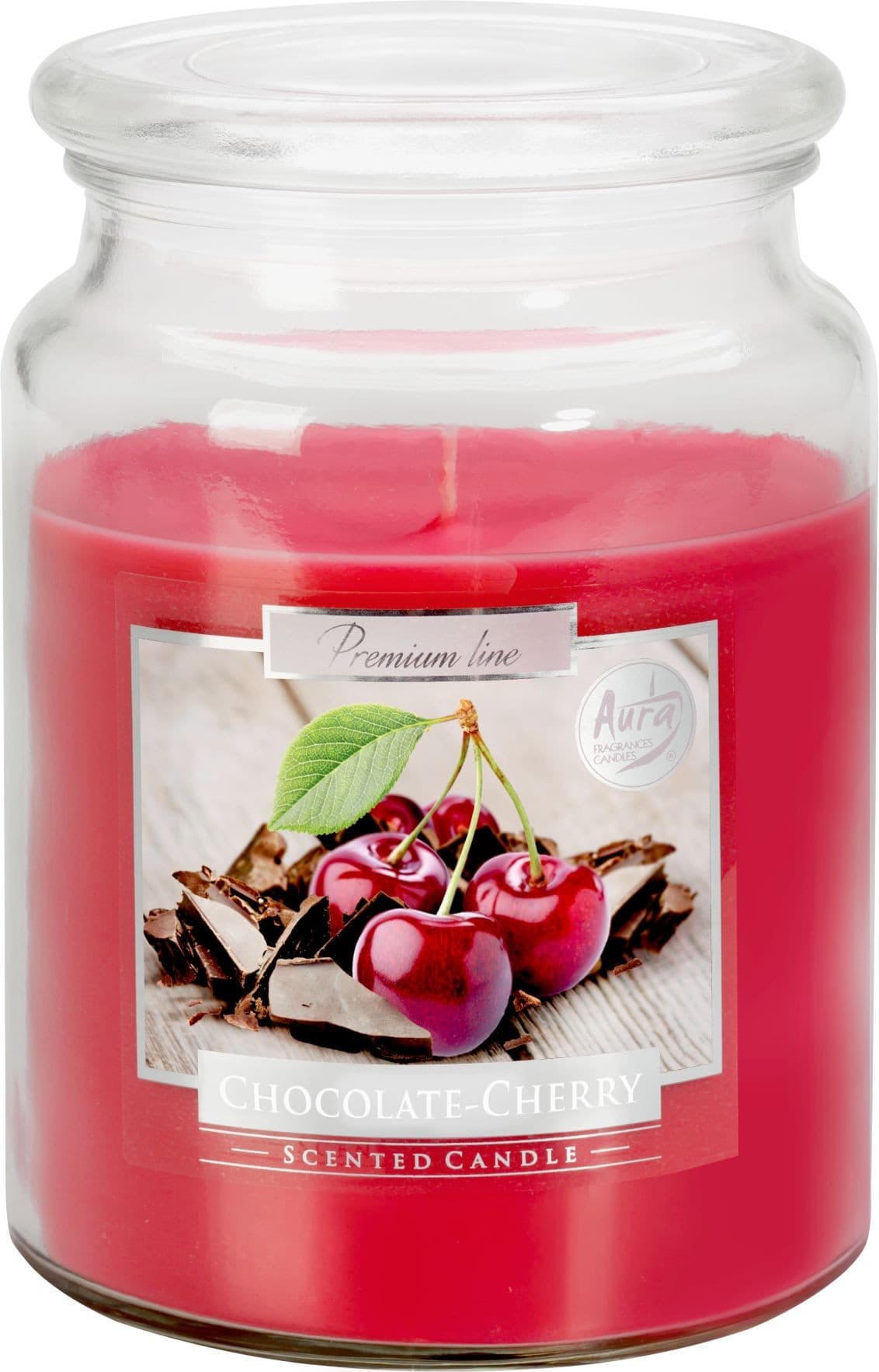 Aura Svíčka ve skle s víčkem Chocolate-Cherry 500g