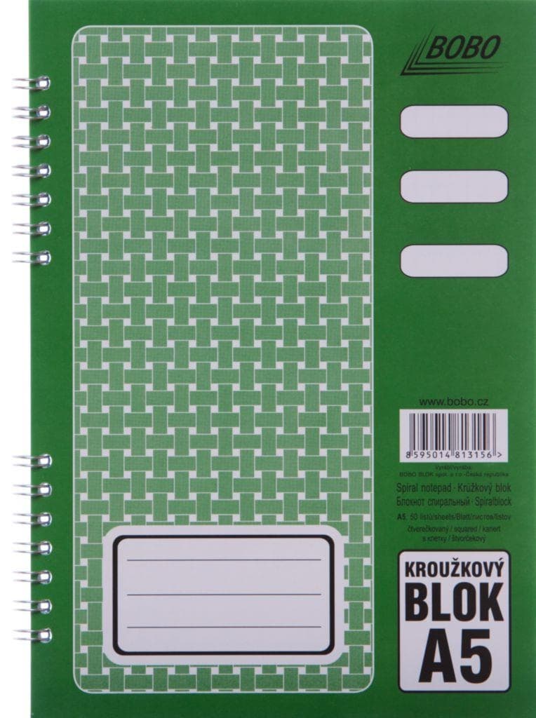 Kroužkový blok A5 čtverečkovaný B.V. 1 ks