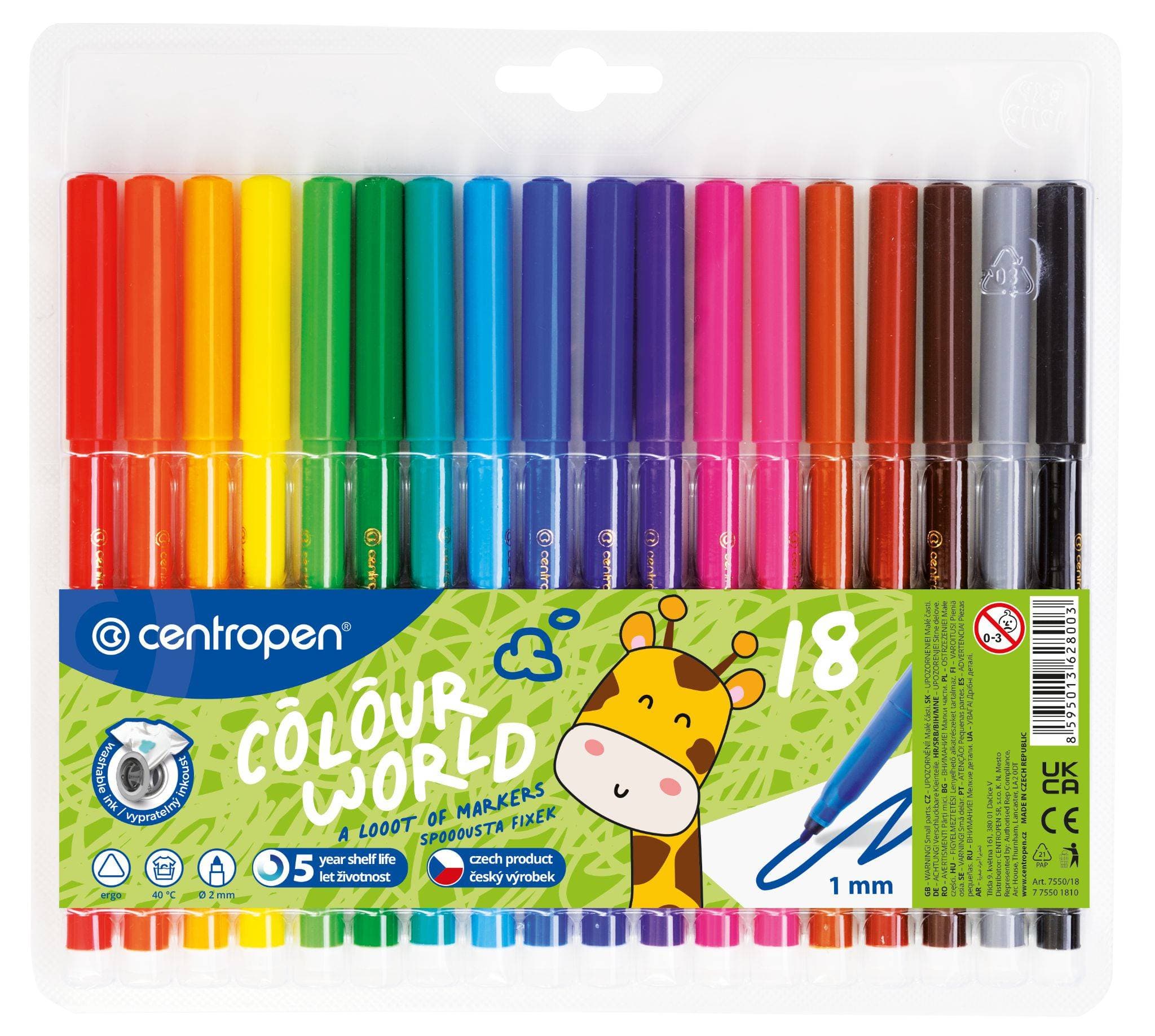 Centropen Popisovače 7550 RED trojhranné 18 ks