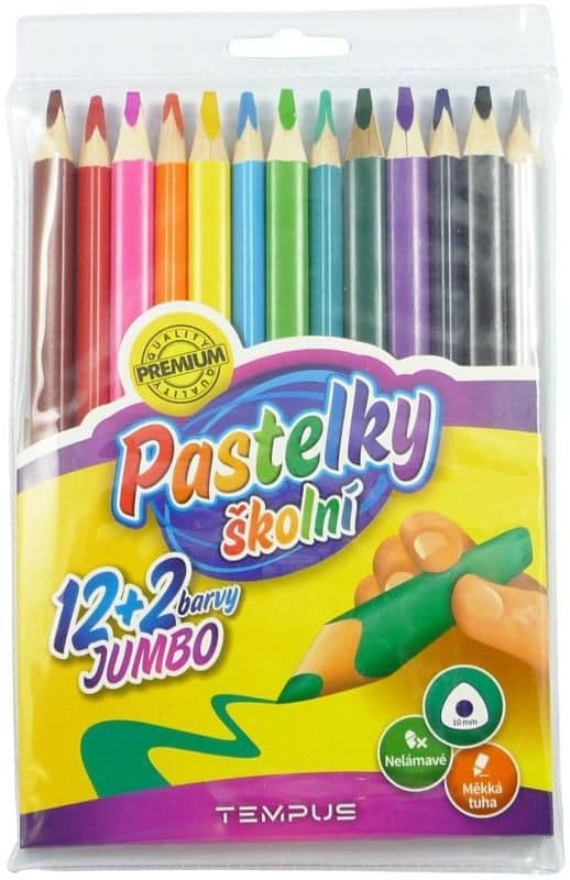 Tempus Pastelky trojhranné Jumbo 12kusů + 2barvy