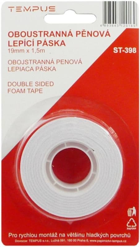 Lepící páska oboustranná 19mm x 1,5m pěnová bílá
