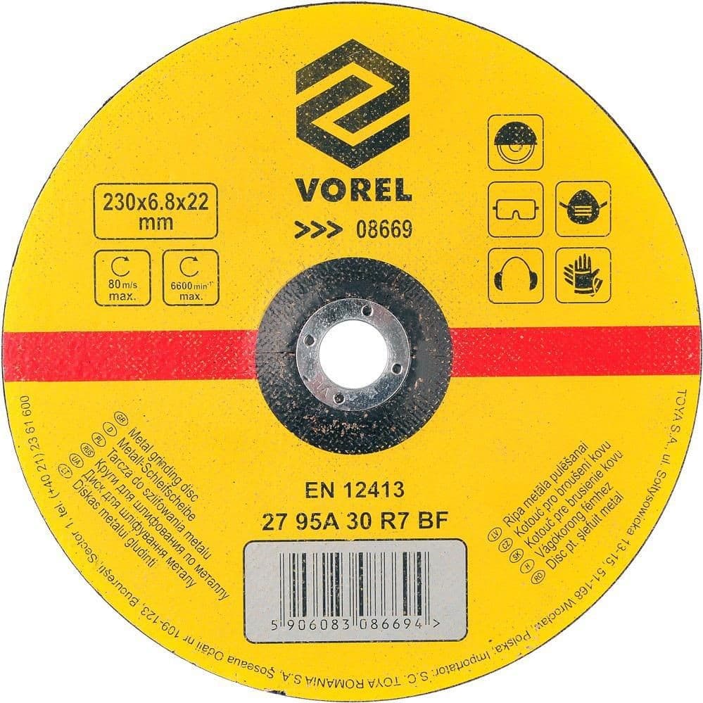 Vorel Kotouč na kov 230 x 22 x 6,8 mm vypouklý brusný
