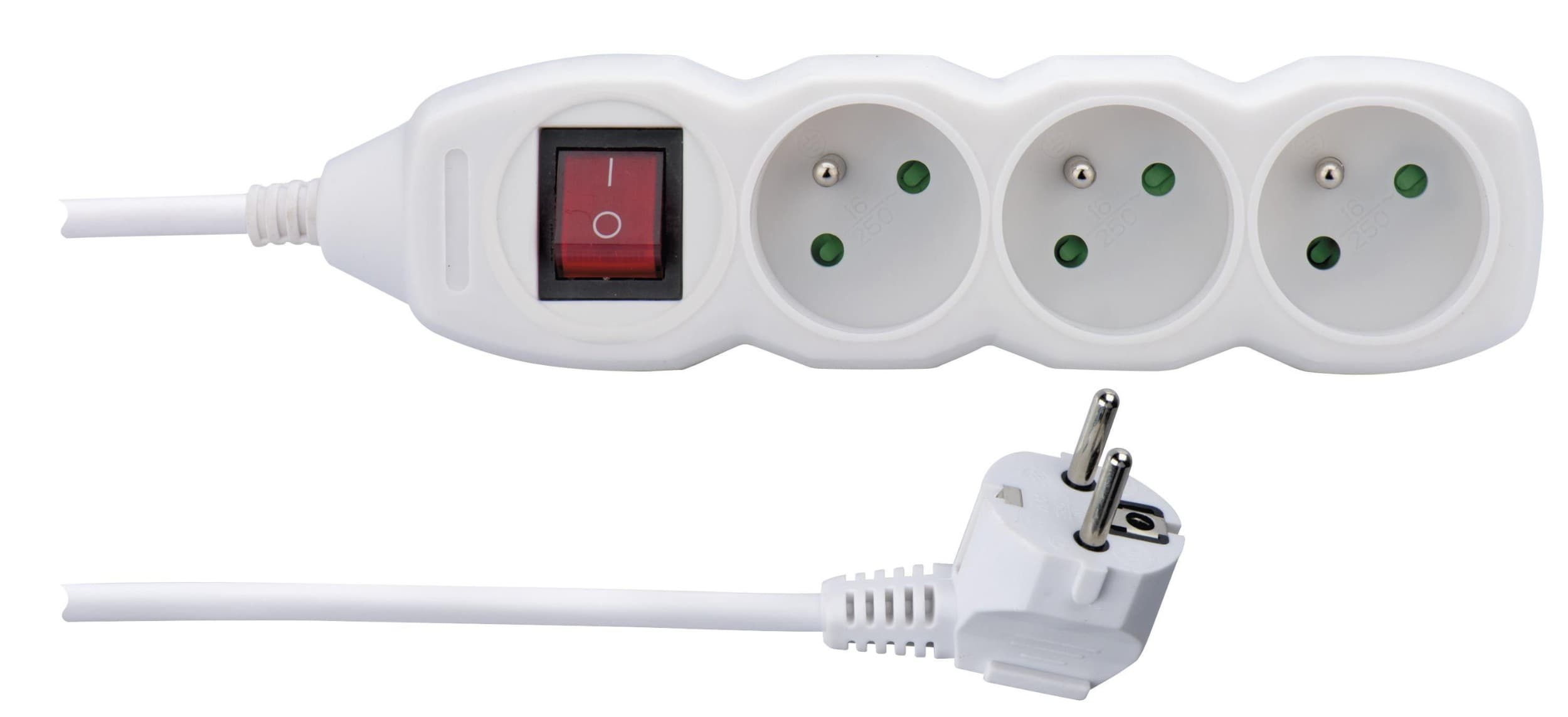 Prodlužovací kabel s vypínačem 3 zásuvky bílý 3 m