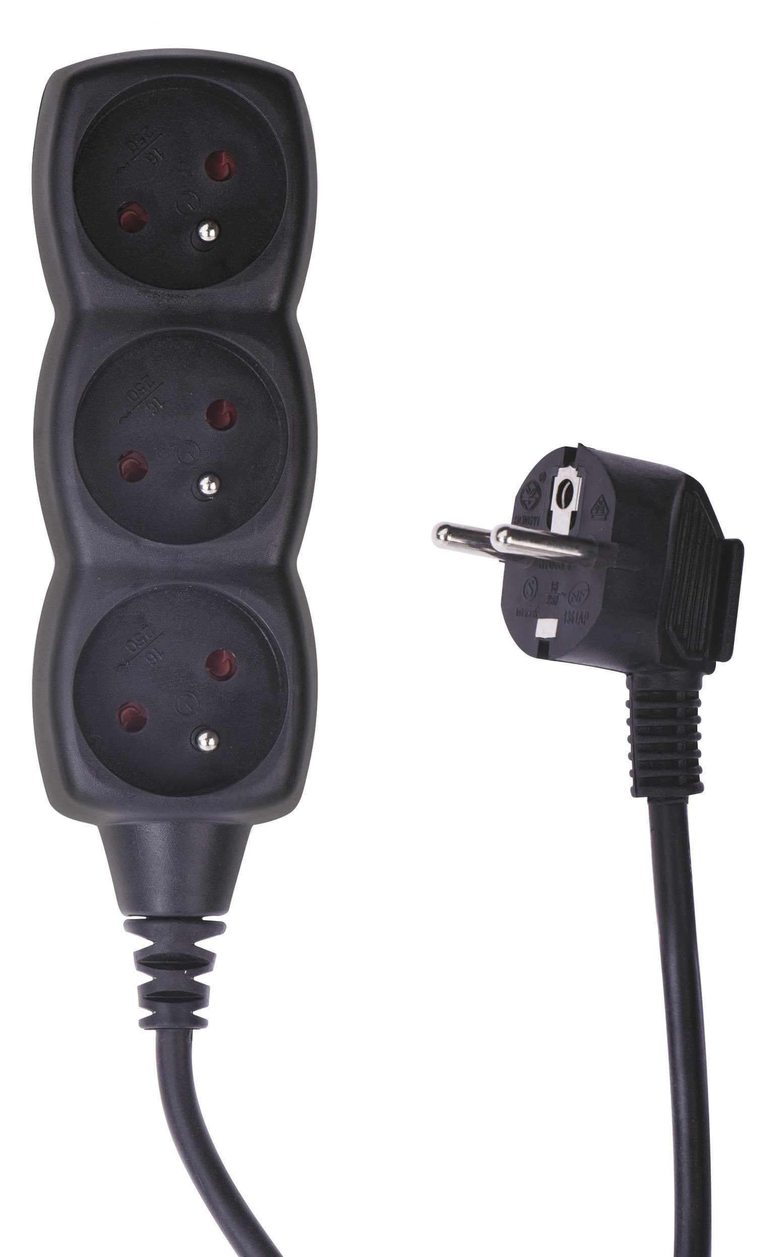 Prodlužovací kabel 3 zásuvky černý 1,5 m