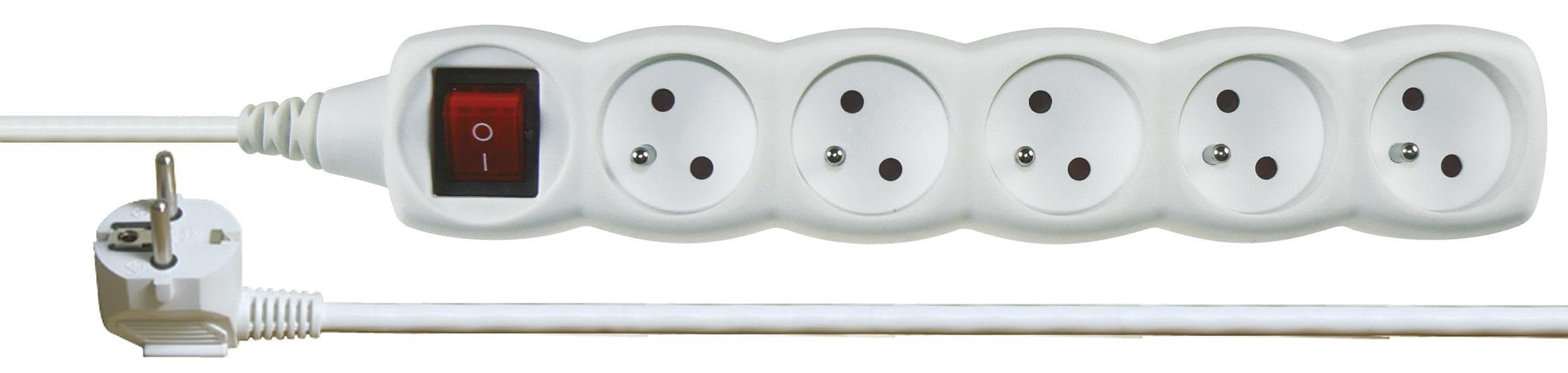 Prodlužovací kabel s vypínačem 5 zásuvky 5m, bílý