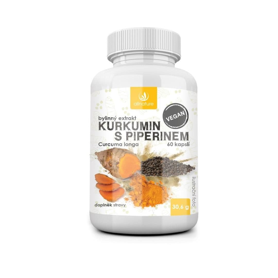 Allnature Kurkumin s piperinem bylinný extrakt 30 kapslí
