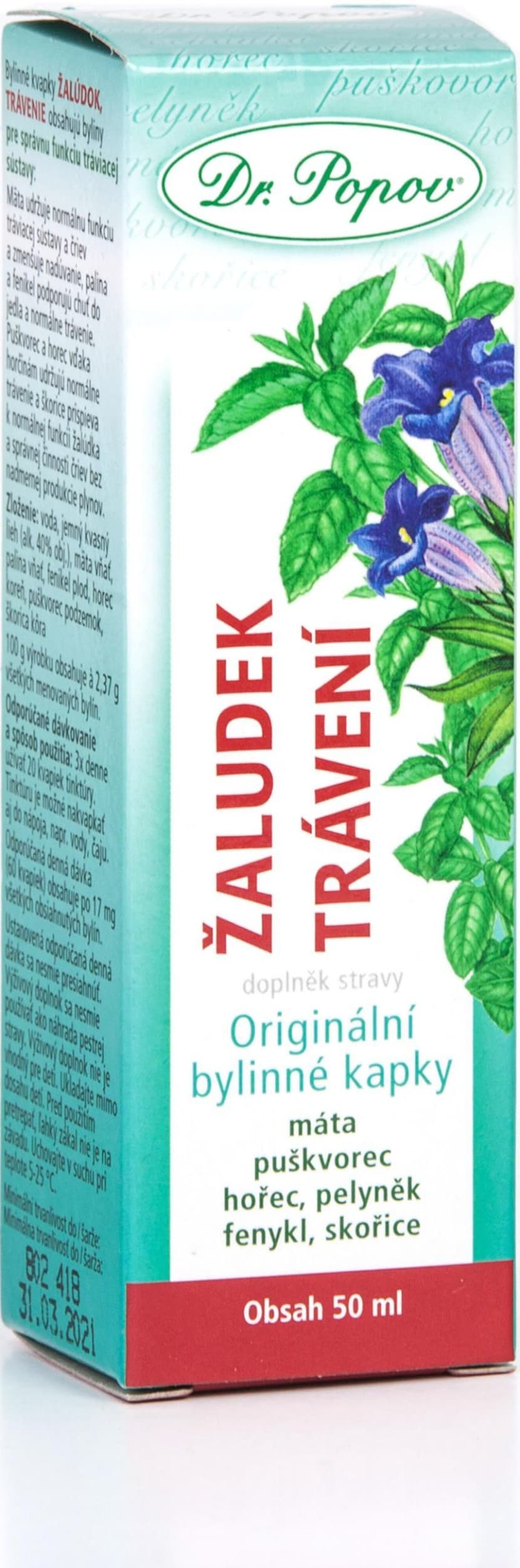 Dr. Popova Originální bylinné kapky Žaludek trávení 50 ml