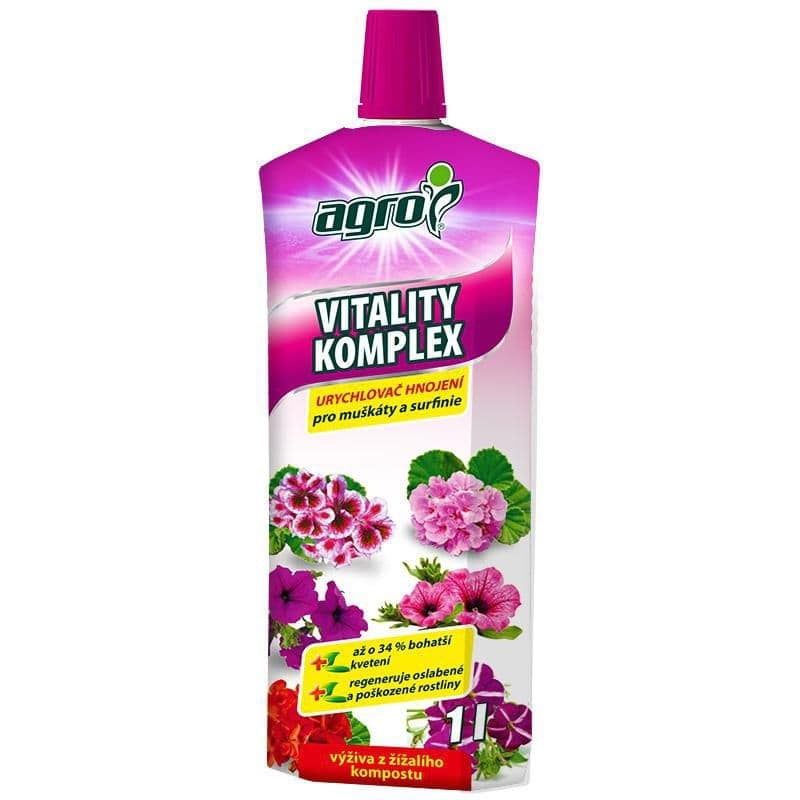 Agro Vitality komplex urychlovač hnojení pro muškáty a surfinie 1 l