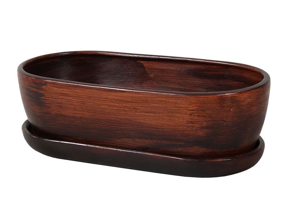 Truhlík KAKTUS O WOOD + podmiska keramický tmavě hnědý 32cm