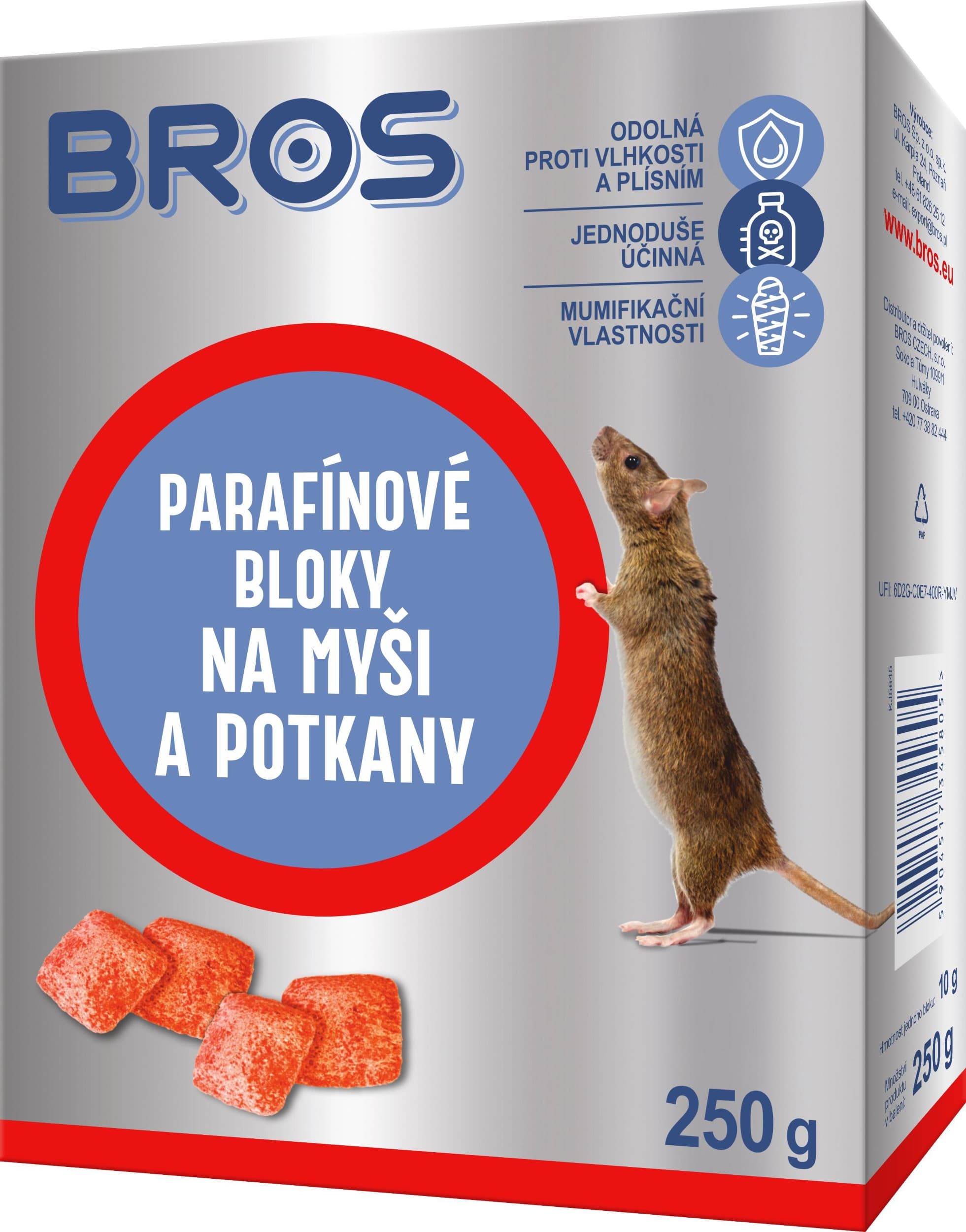 Bros Rodenticid parafínové bloky na myši a potkany 250g