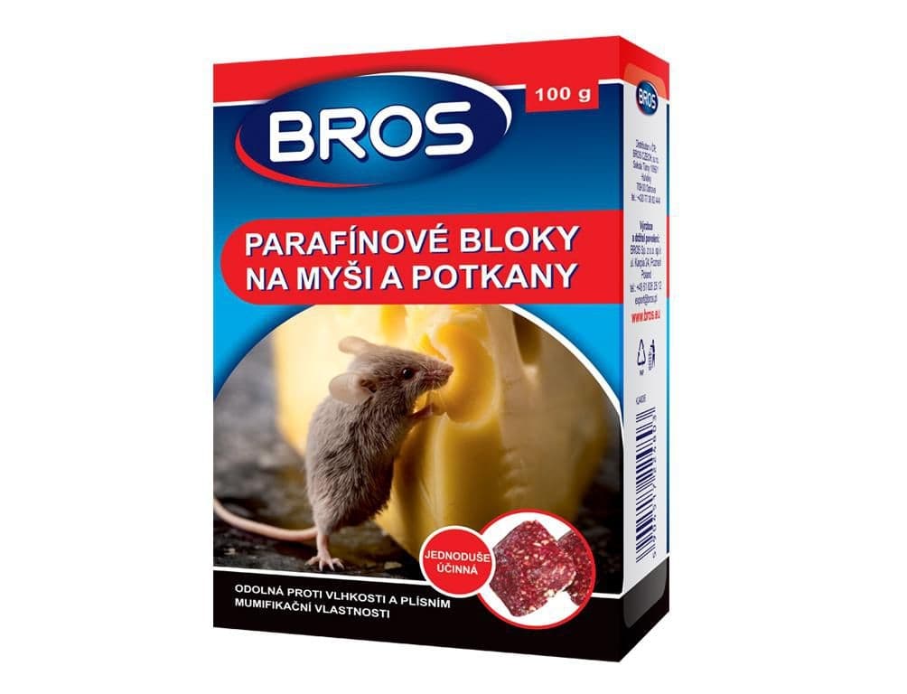 Rodenticid BROS parafínové bloky na myši a potkany 100g