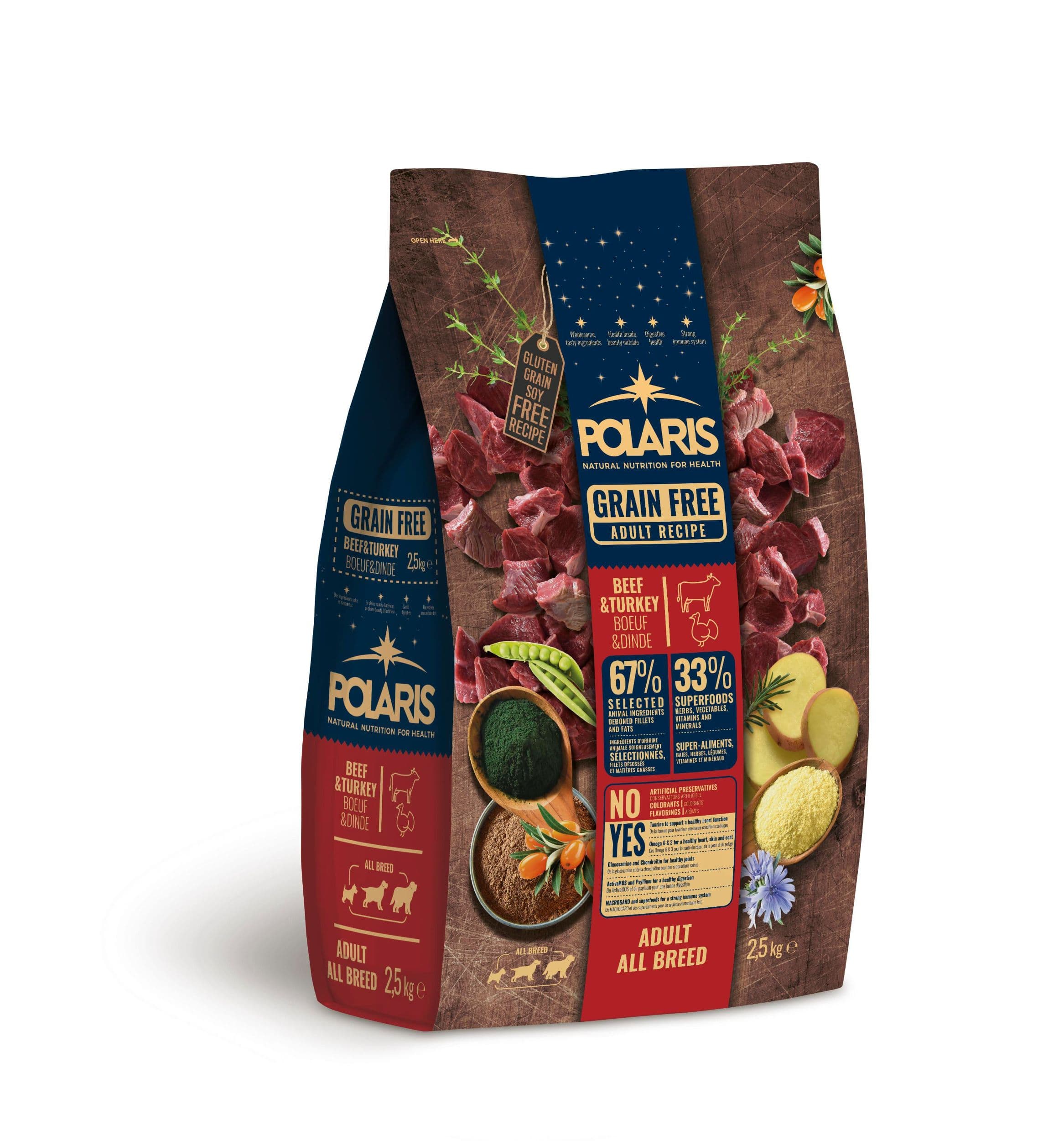 Polaris bezobilné granule s čerstvým masem Adult s hovězím a krůtím 2,5kg
