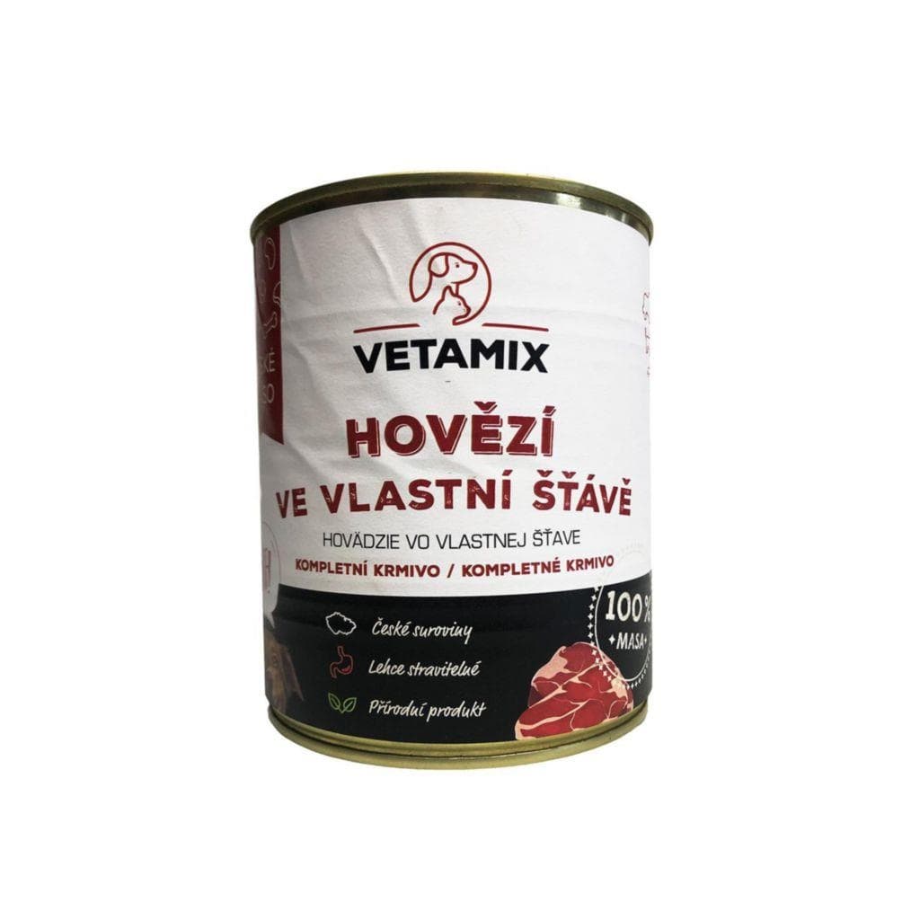 Vetamix konzerva pro psy hovězí ve vlastní šťávě 800 g