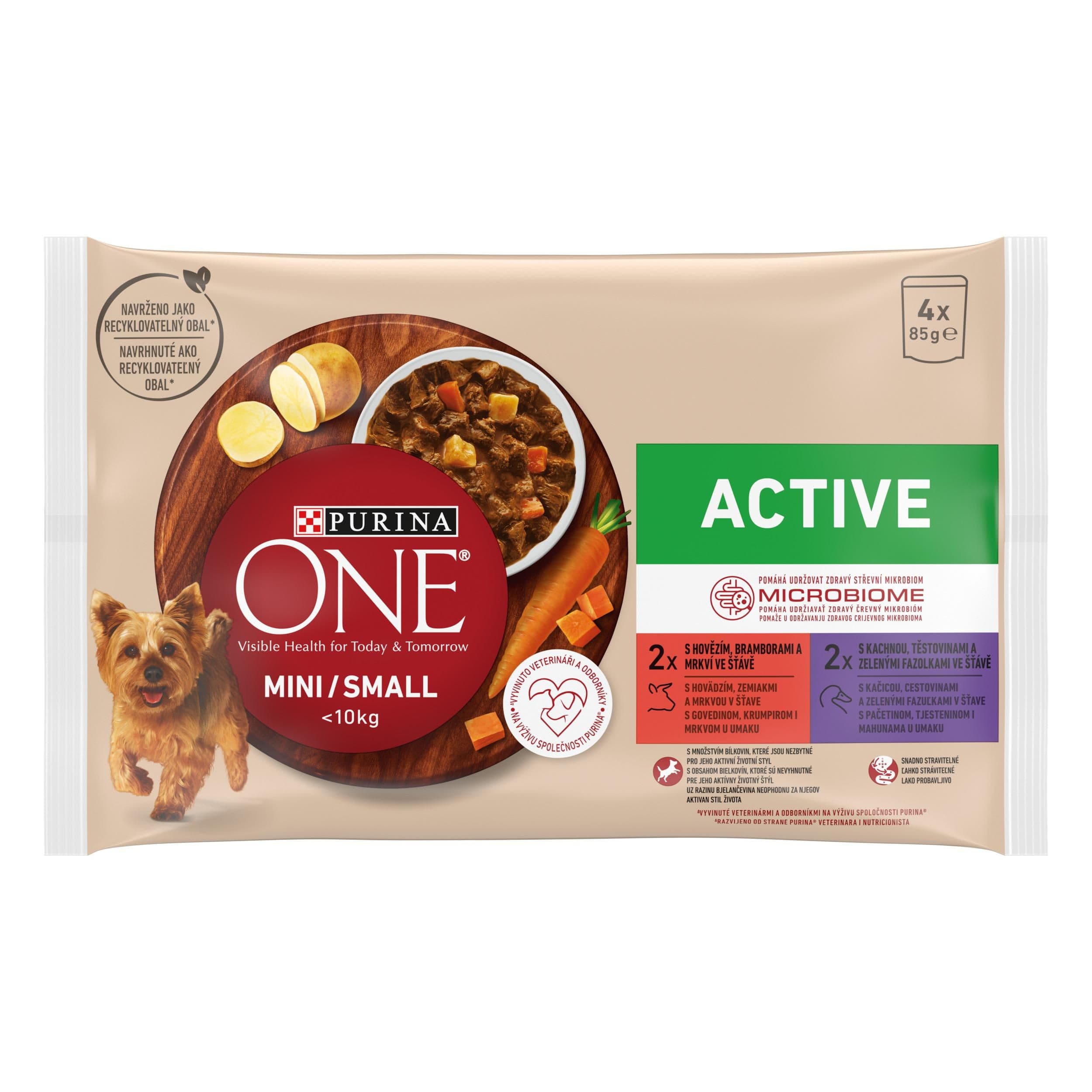 One Mini Active Hovězí a kachna ve šťávě 4 x 85 g