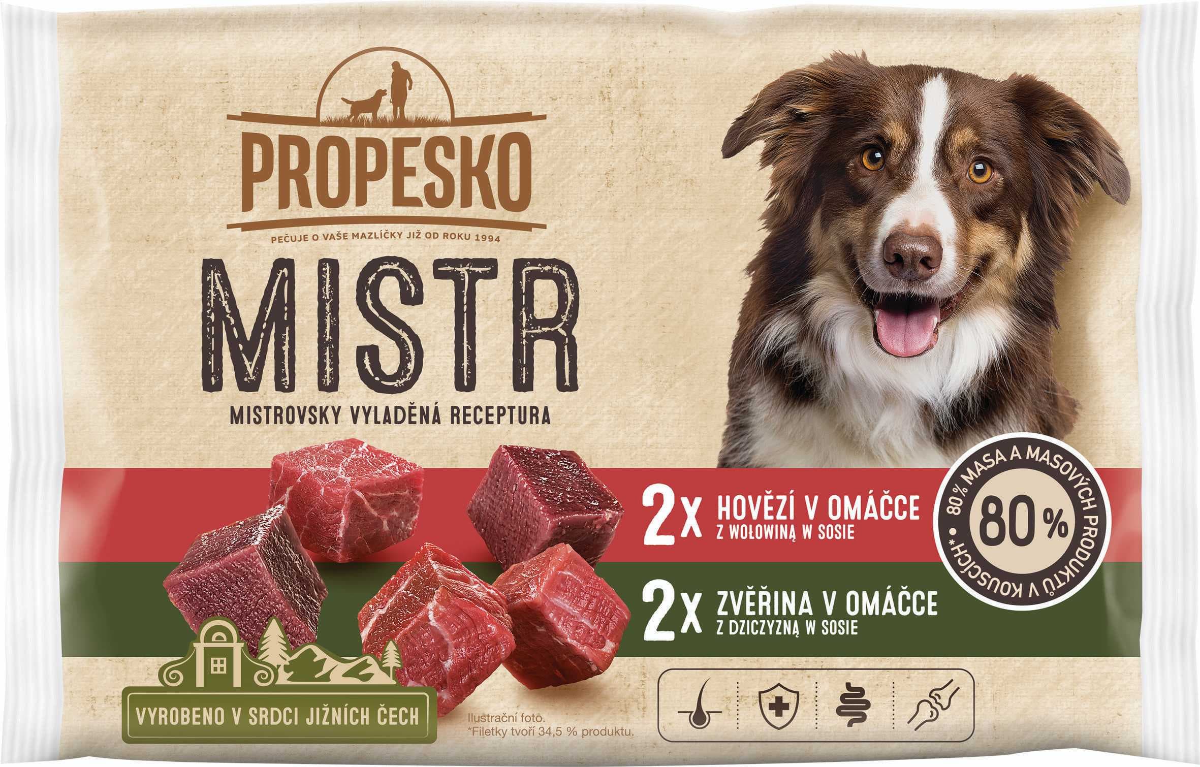 Propesko Mistr filetky s hovězím v omáčce, s zvěřinou v omáčce 4 x 85 g